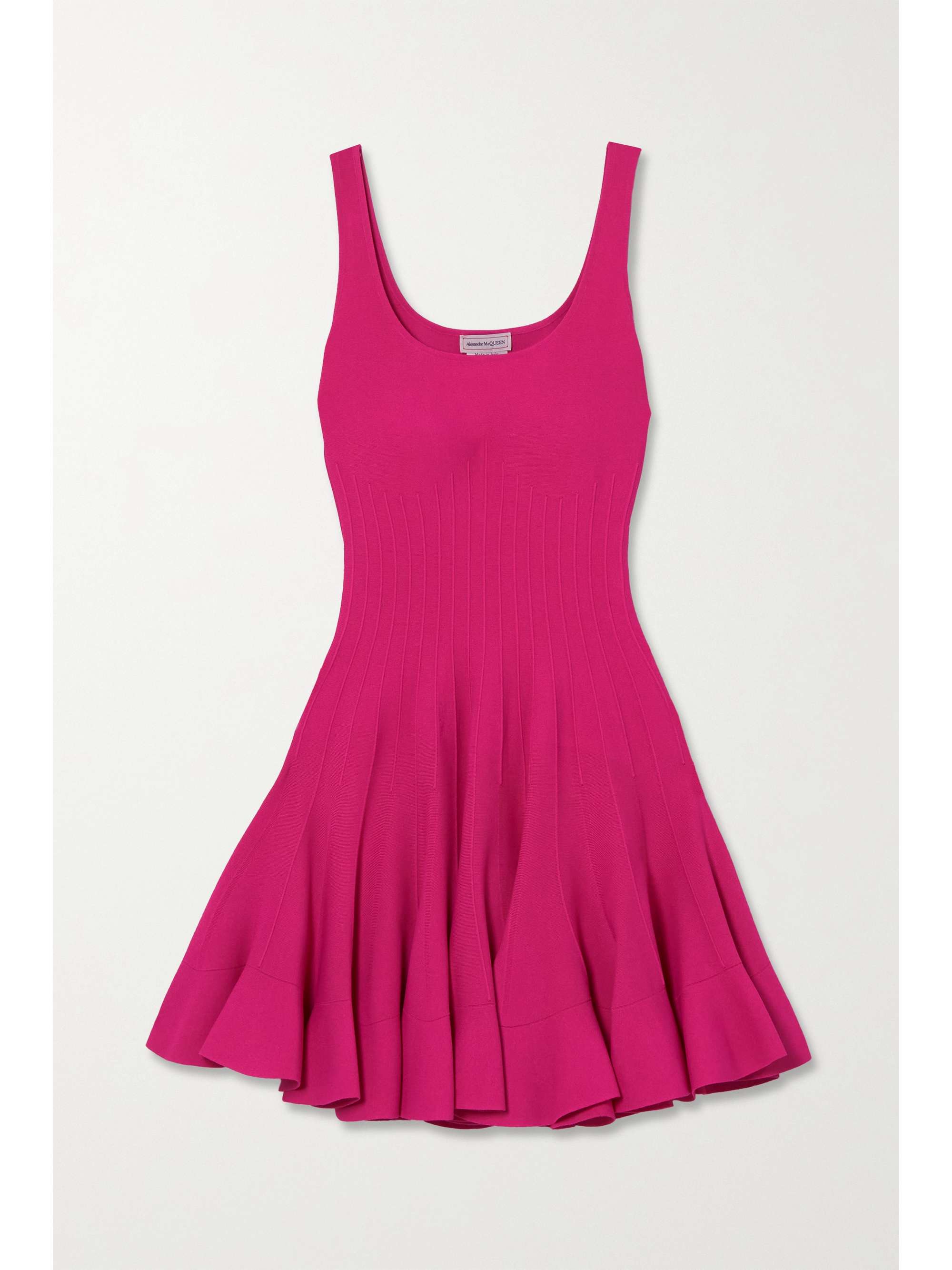 ALEXANDER MCQUEEN Pleated ribbed stretch-knit mini dress