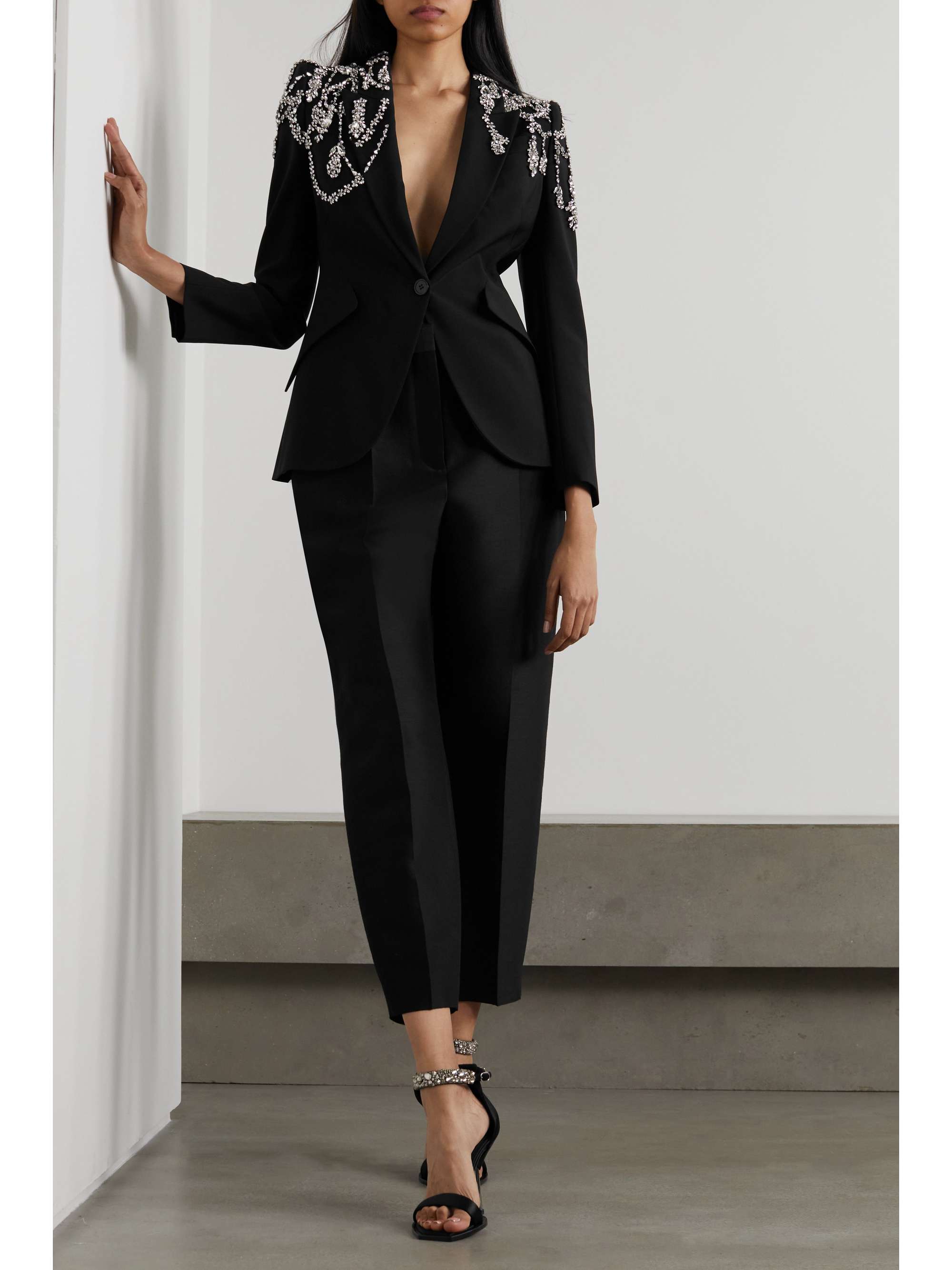 Black Crystal-embellished wool blazer | ALEXANDER MCQUEEN | NET-A-PORTER
