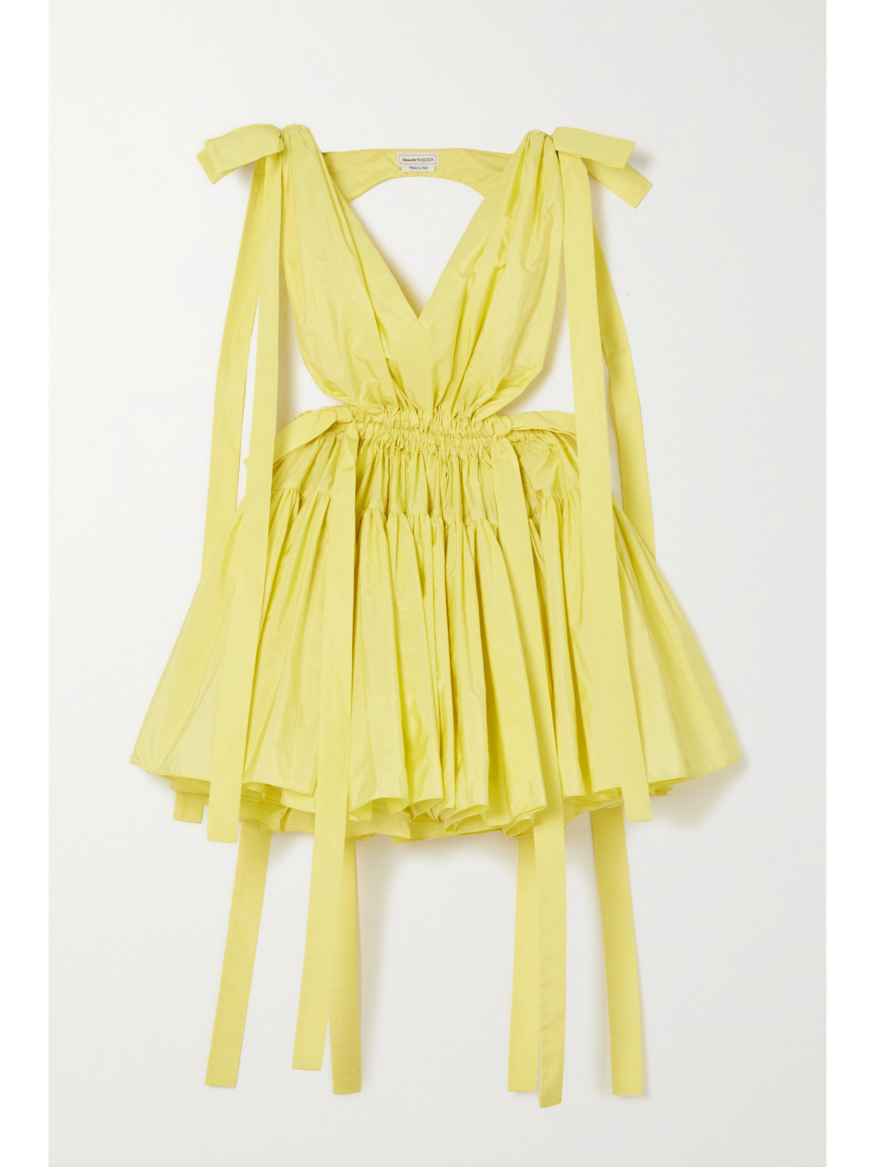 ALEXANDER MCQUEEN CUTOUT BOW-DETAILED TIERED GATHERED POPLIN MINI DRESS