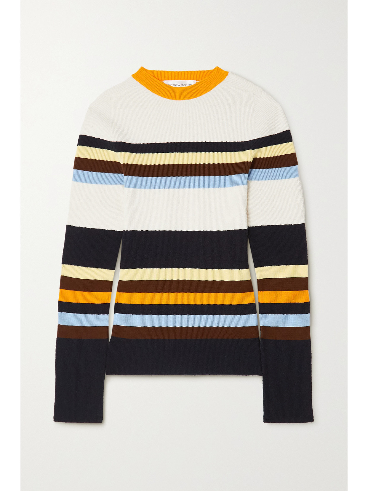 Victoria Beckham Striped Stretch Cotton-blend Sweater In Black