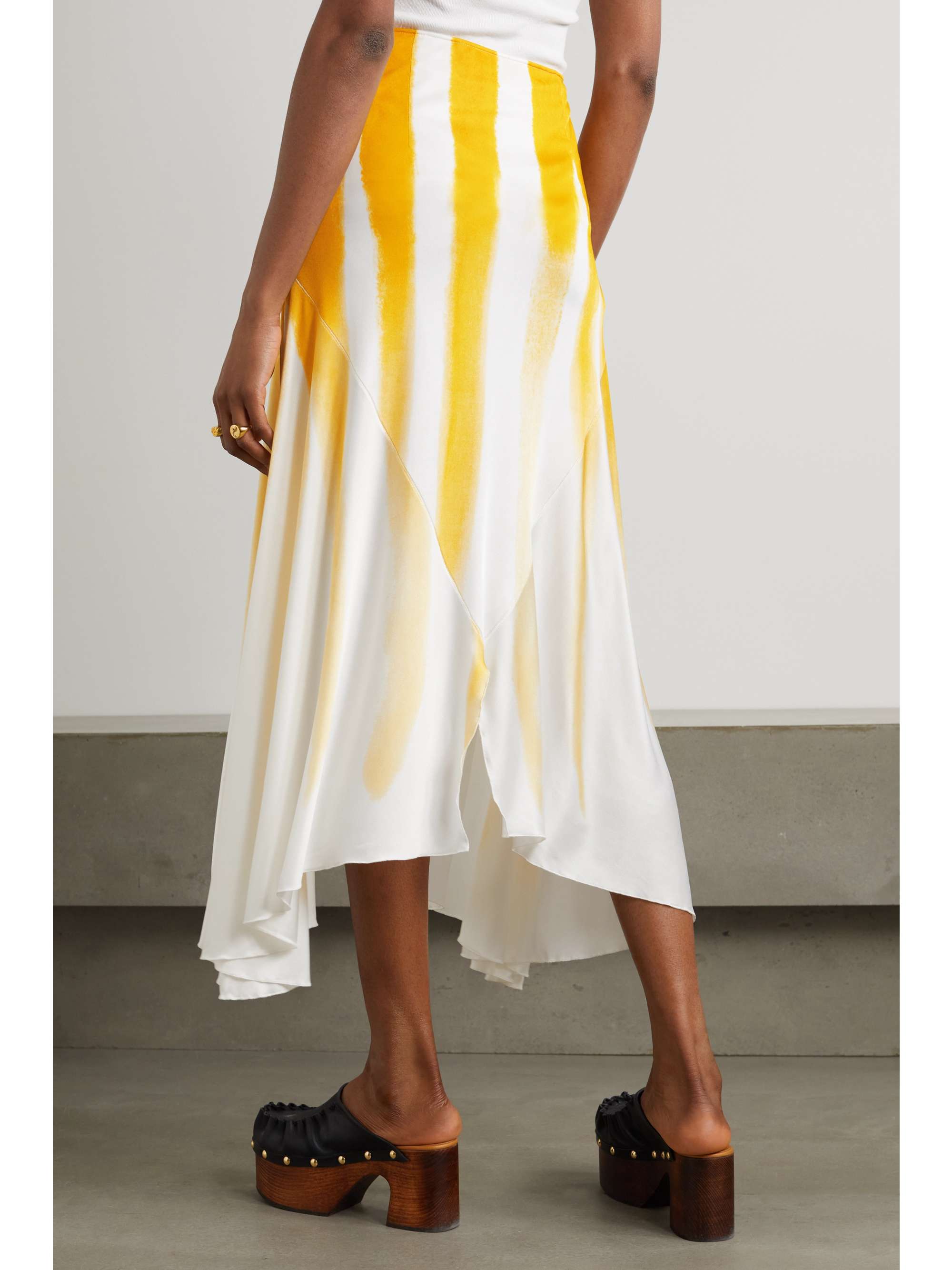 MARNI Asymmetric printed satin midi skirt