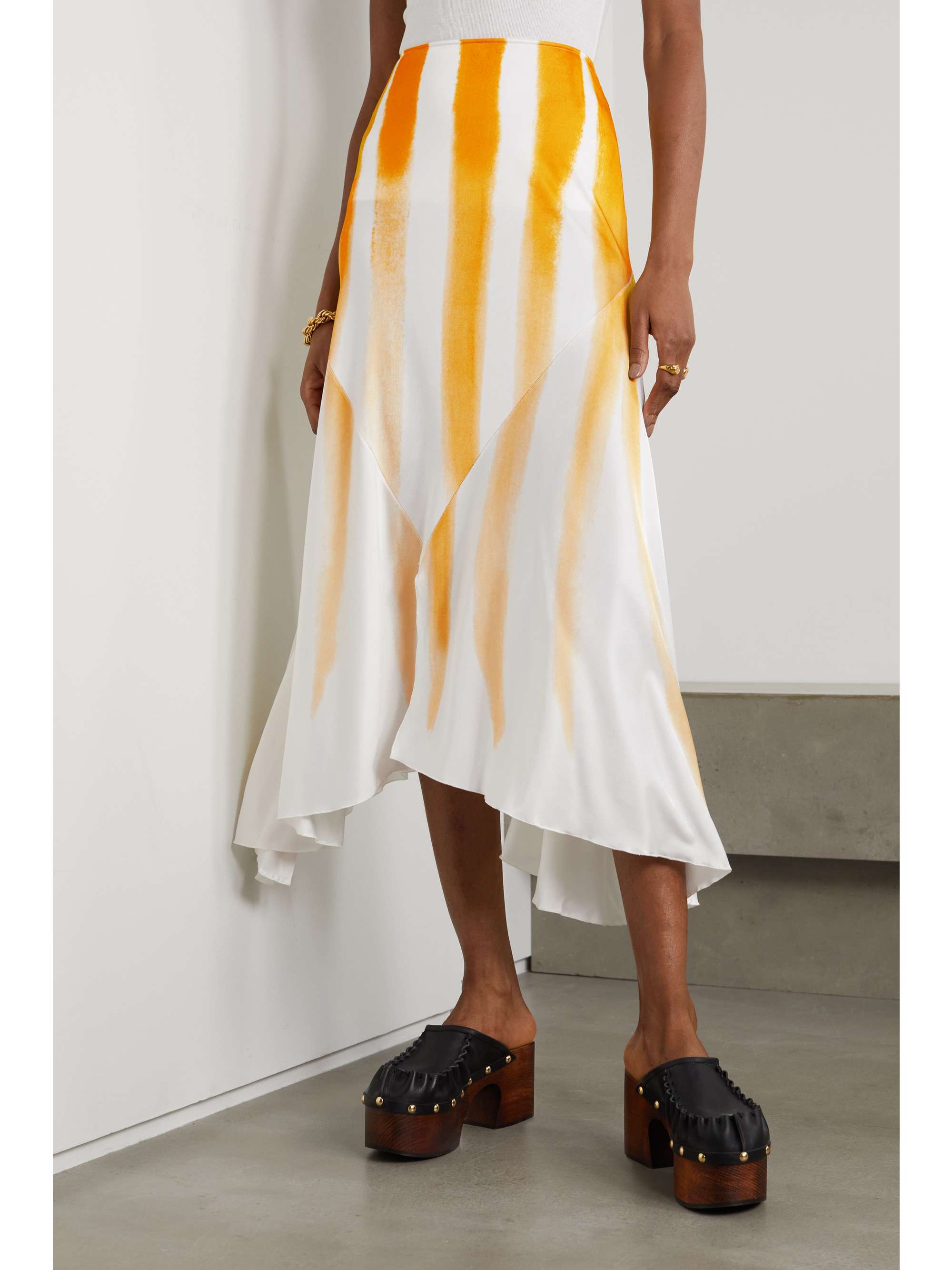 MARNI Asymmetric printed satin midi skirt