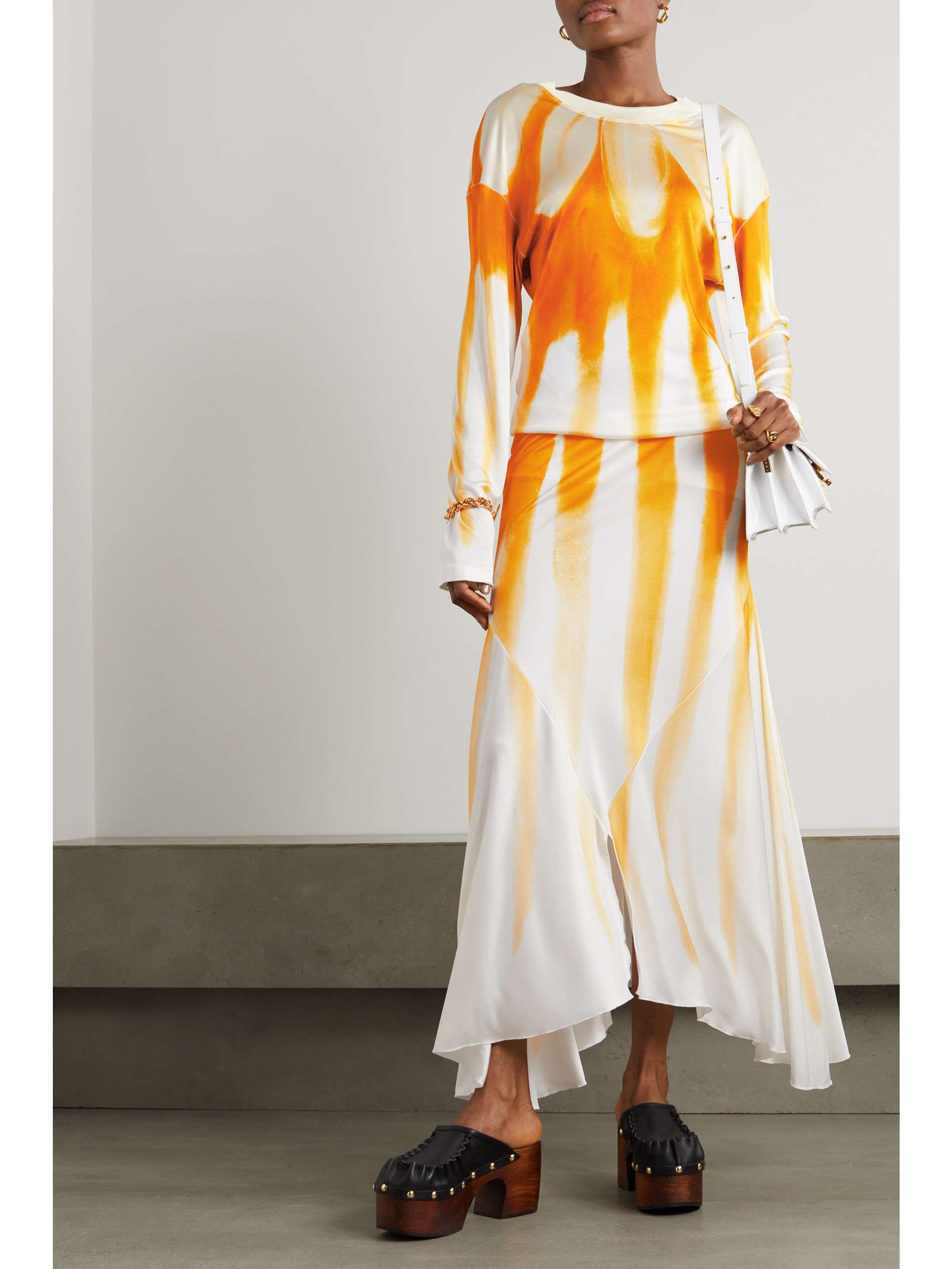 MARNI Asymmetric printed satin midi skirt