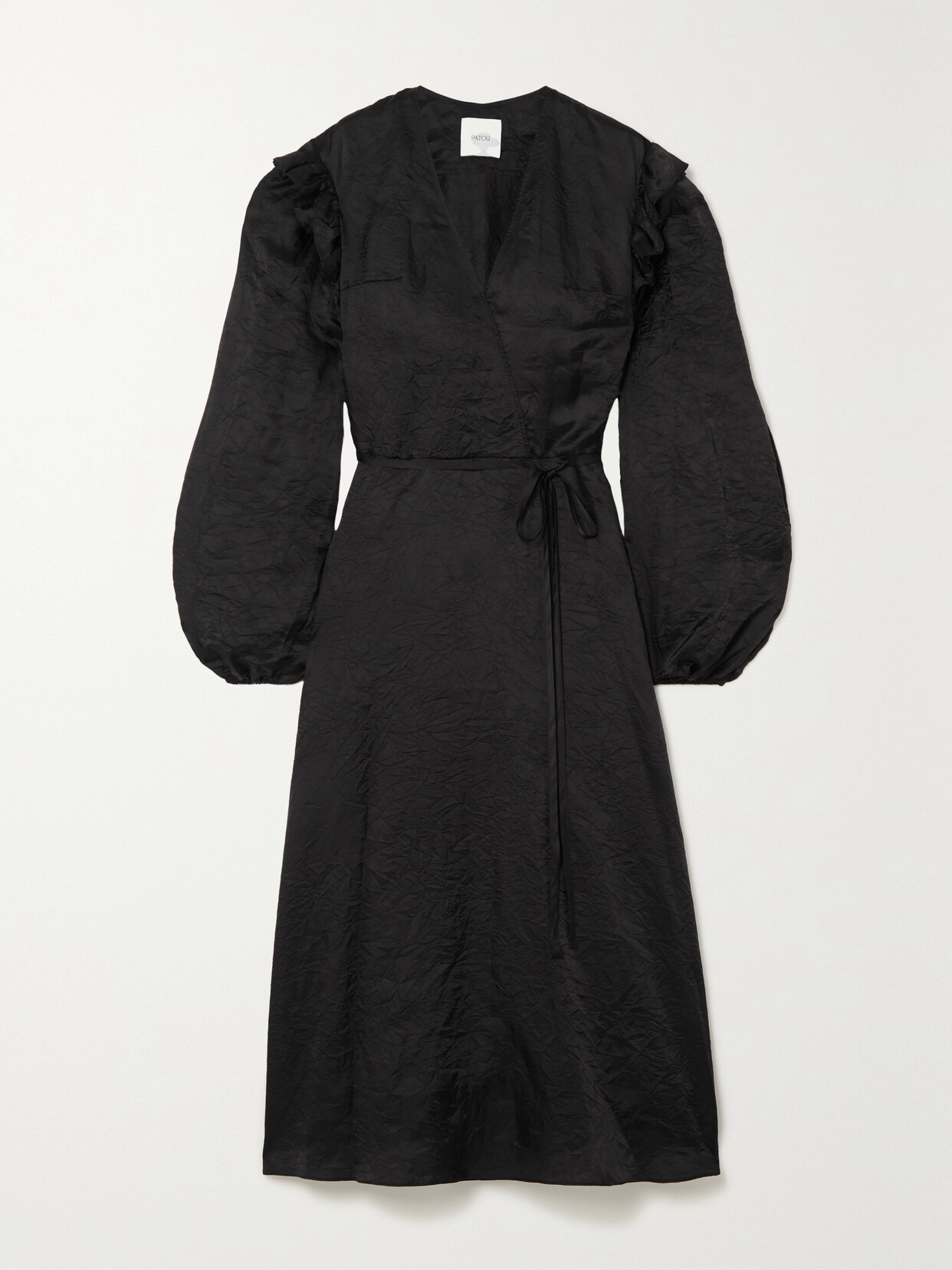 Patou Ruffled Crinkled-satin Wrap Midi Dress - Black