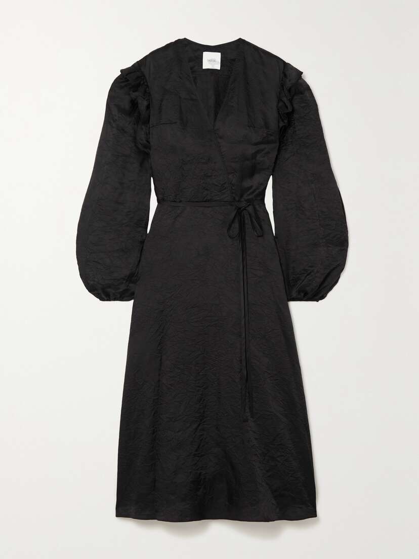 Patou Ruffled Crinkled-satin Wrap Midi Dress