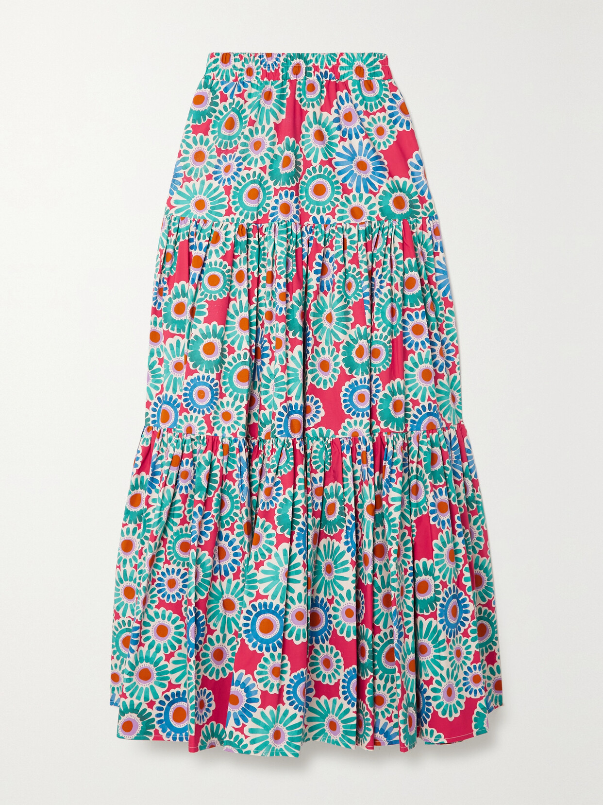 LA DOUBLEJ BIG TIERED FLORAL-PRINT COTTON-POPLIN MAXI SKIRT