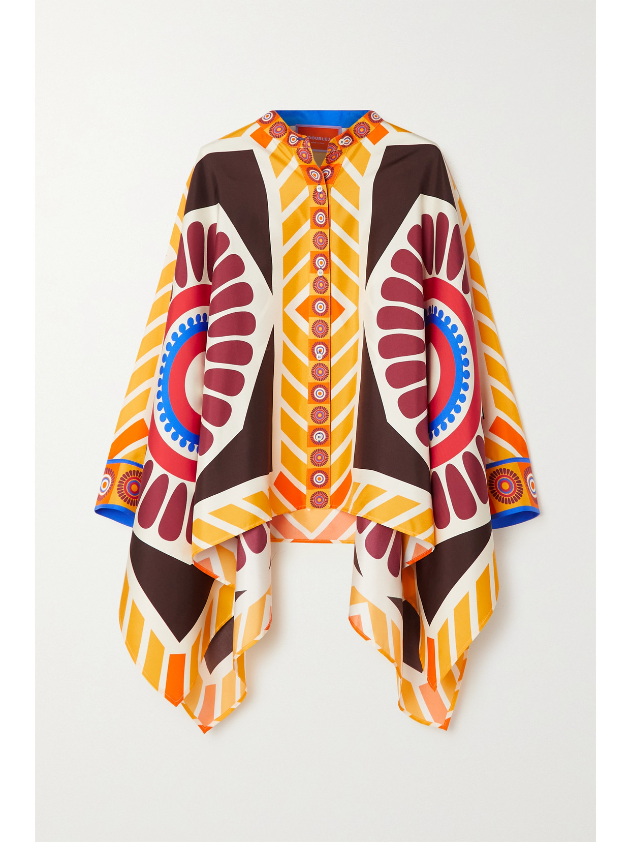 LA DOUBLEJ CAPE-EFFECT PRINTED SILK-TWILL SHIRT