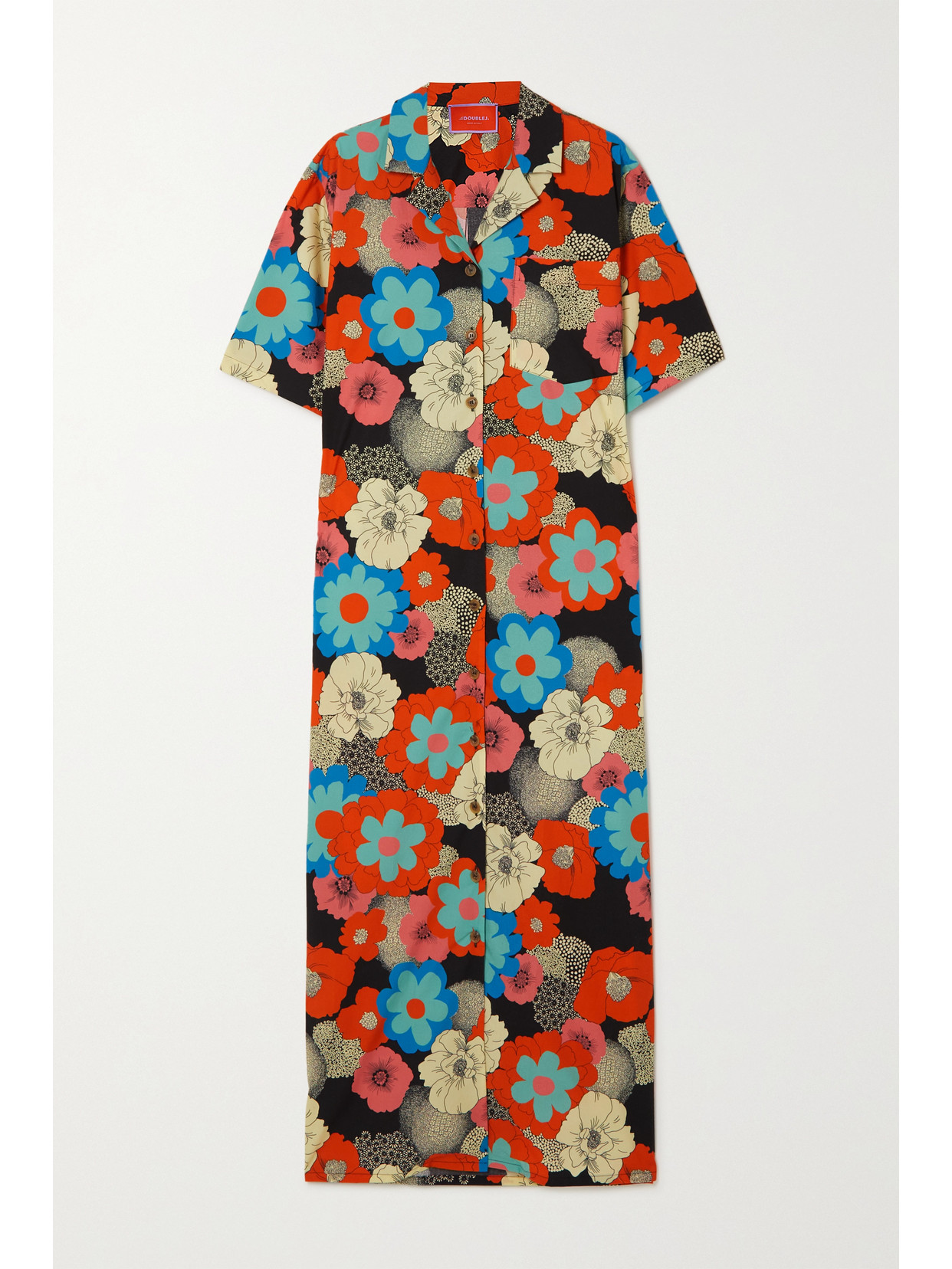 La Doublej Bowling Floral-print Cotton-blend Poplin Shirt Dress In Red