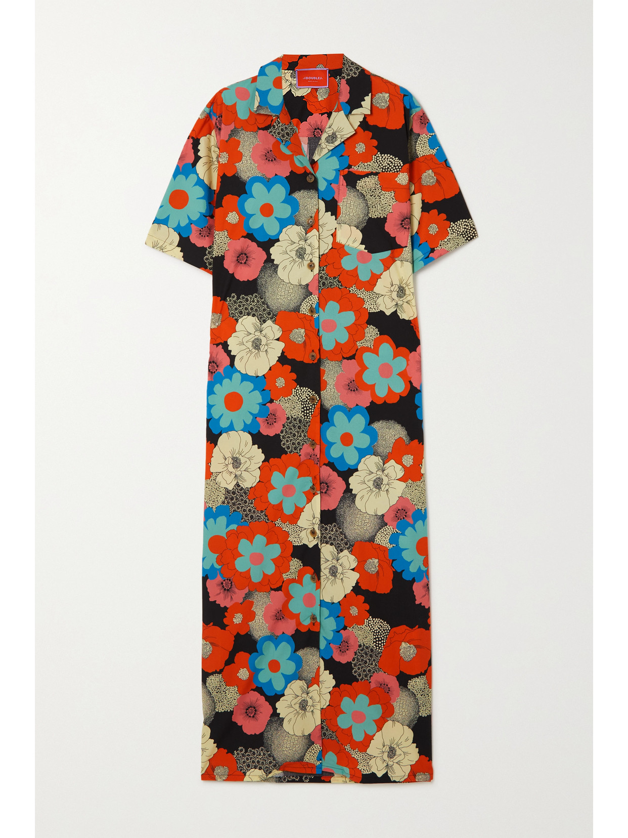 LA DOUBLEJ BOWLING FLORAL-PRINT COTTON-BLEND POPLIN SHIRT DRESS