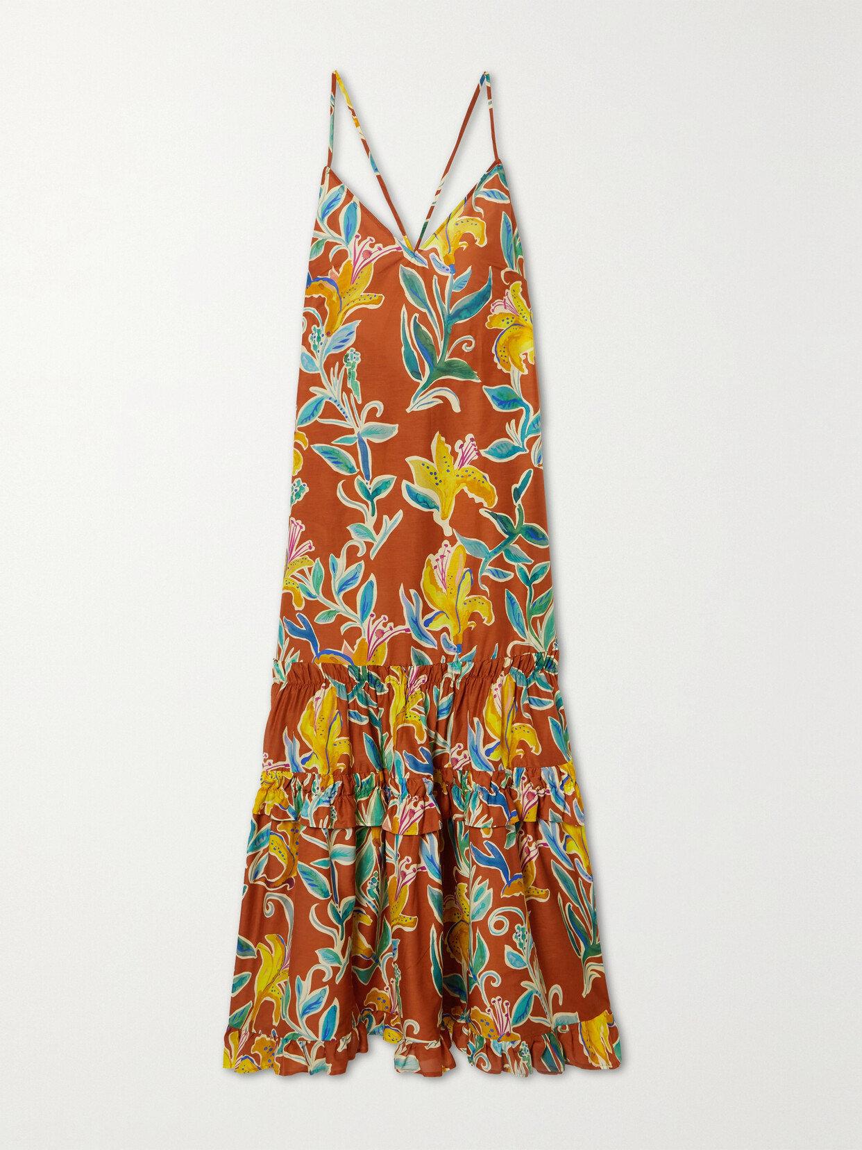 La DoubleJ - Radiosa Tiered Floral-print Cotton And Silk-blend Voile Maxi Dress - Orange