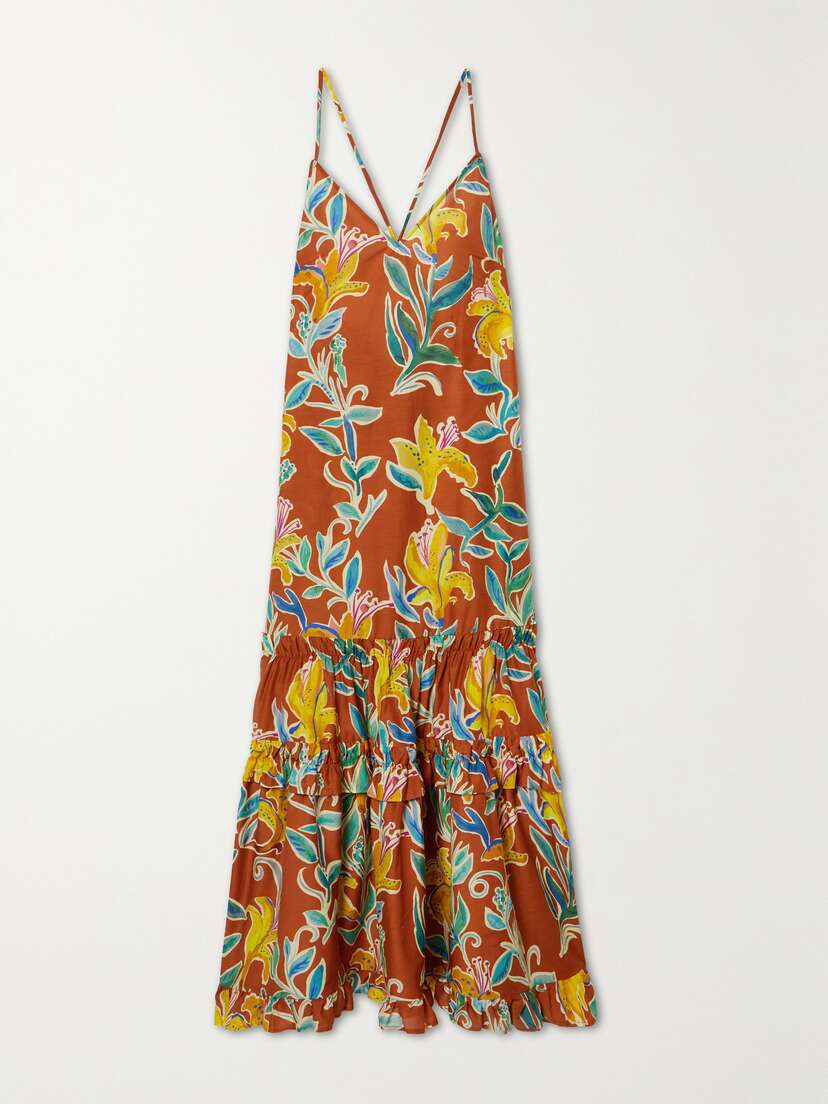La DoubleJ Radiosa Tiered Floral-print Cotton And Silk-blend Voile Maxi Dress - x large