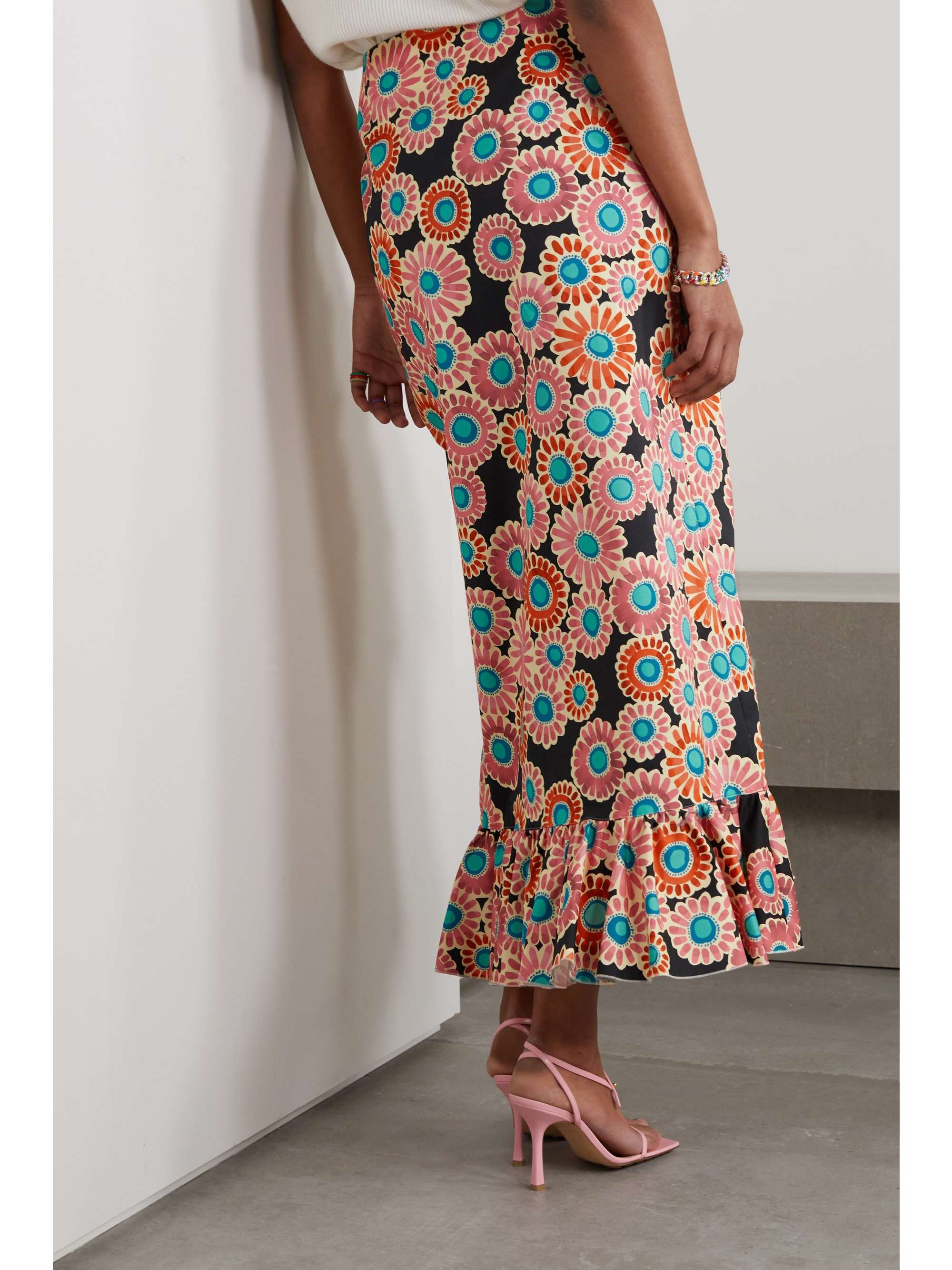 LA DOUBLEJ Cascata ruffled wrap-effect floral-print cotton-blend skirt