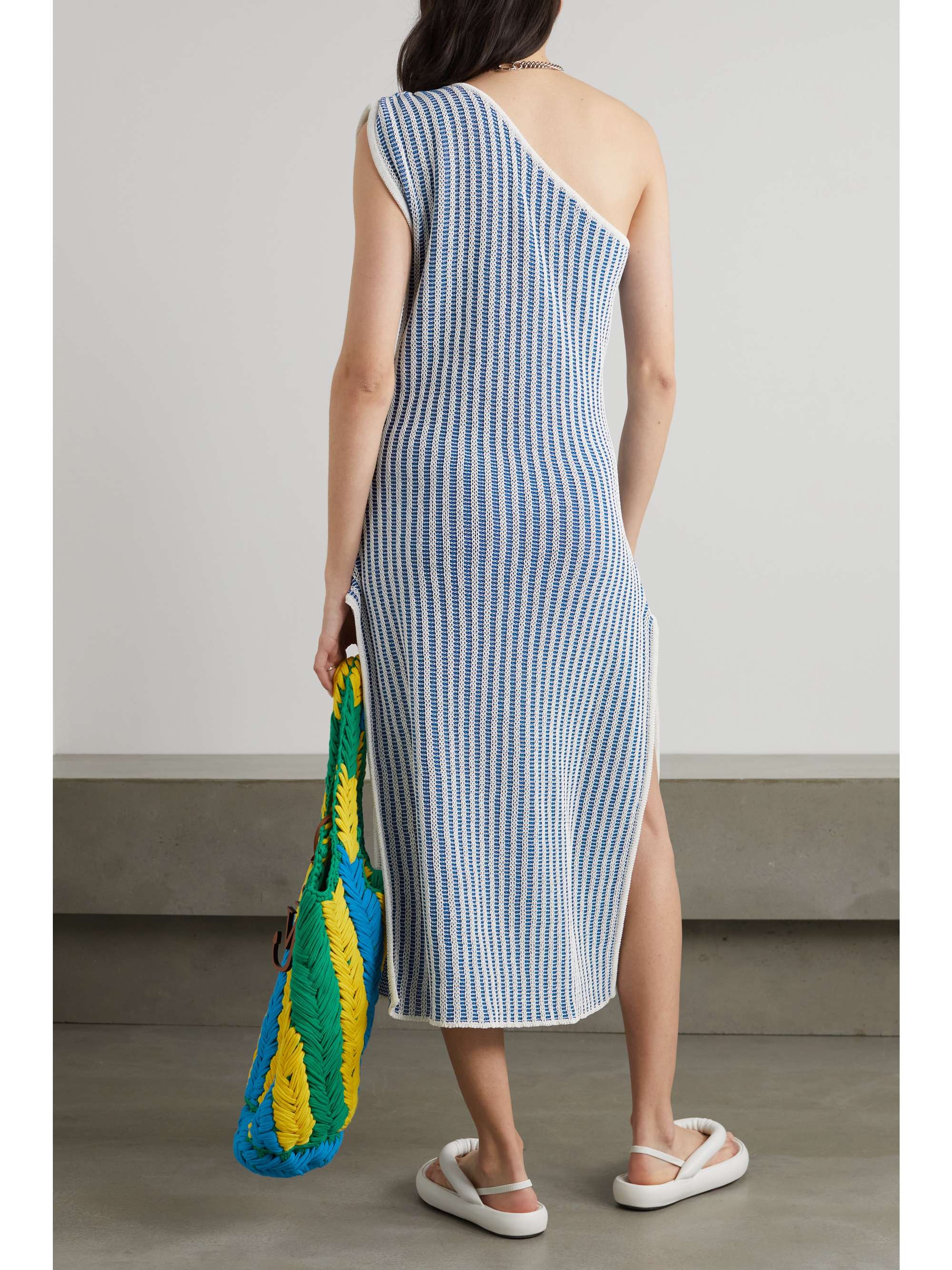 LA DOUBLEJ One-shoulder crochet-knit cotton-blend midi dress