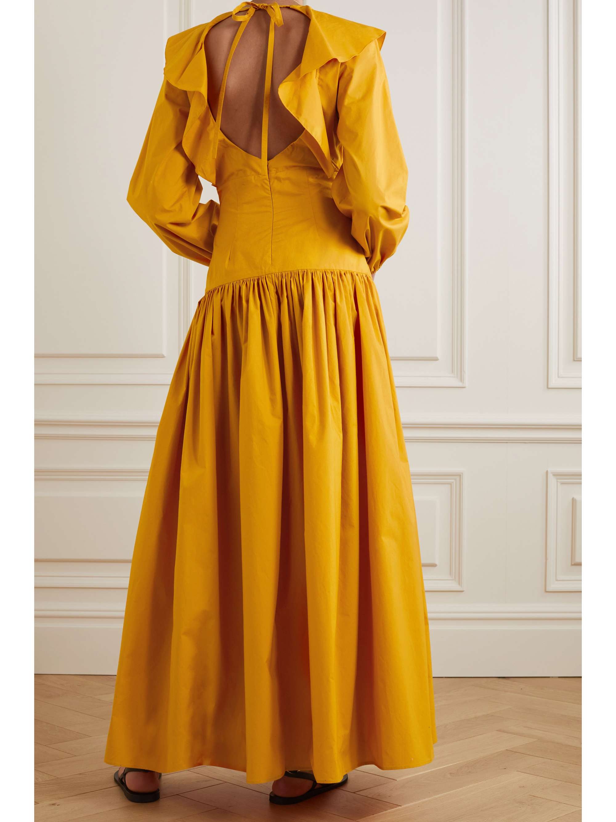 LA DOUBLEJ Abito Della Vita open-back ruffled gathered cotton-poplin maxi dress