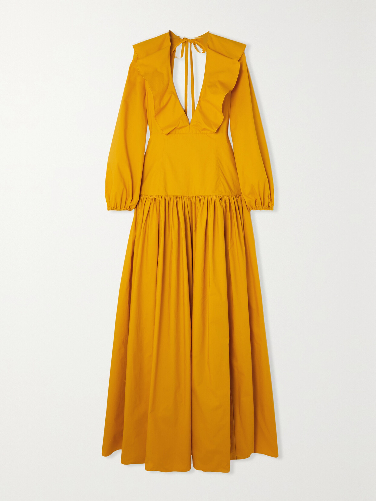 La DoubleJ Abito Della Vita Open-back Ruffled Gathered Cotton-poplin Maxi Dress - Yellow