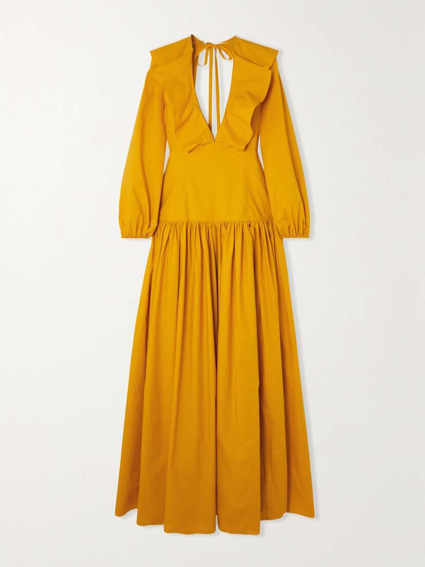 La DoubleJ Abito Della Vita Open-back Ruffled Gathered Cotton-poplin Maxi Dress - x large