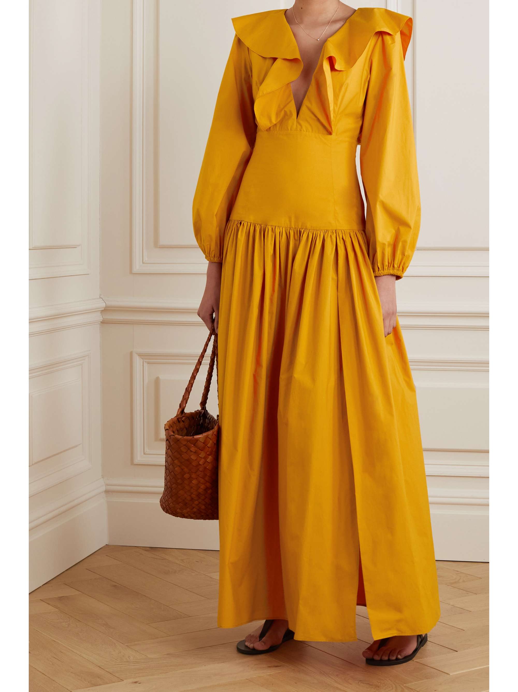 LA DOUBLEJ Abito Della Vita open-back ruffled gathered cotton-poplin maxi dress