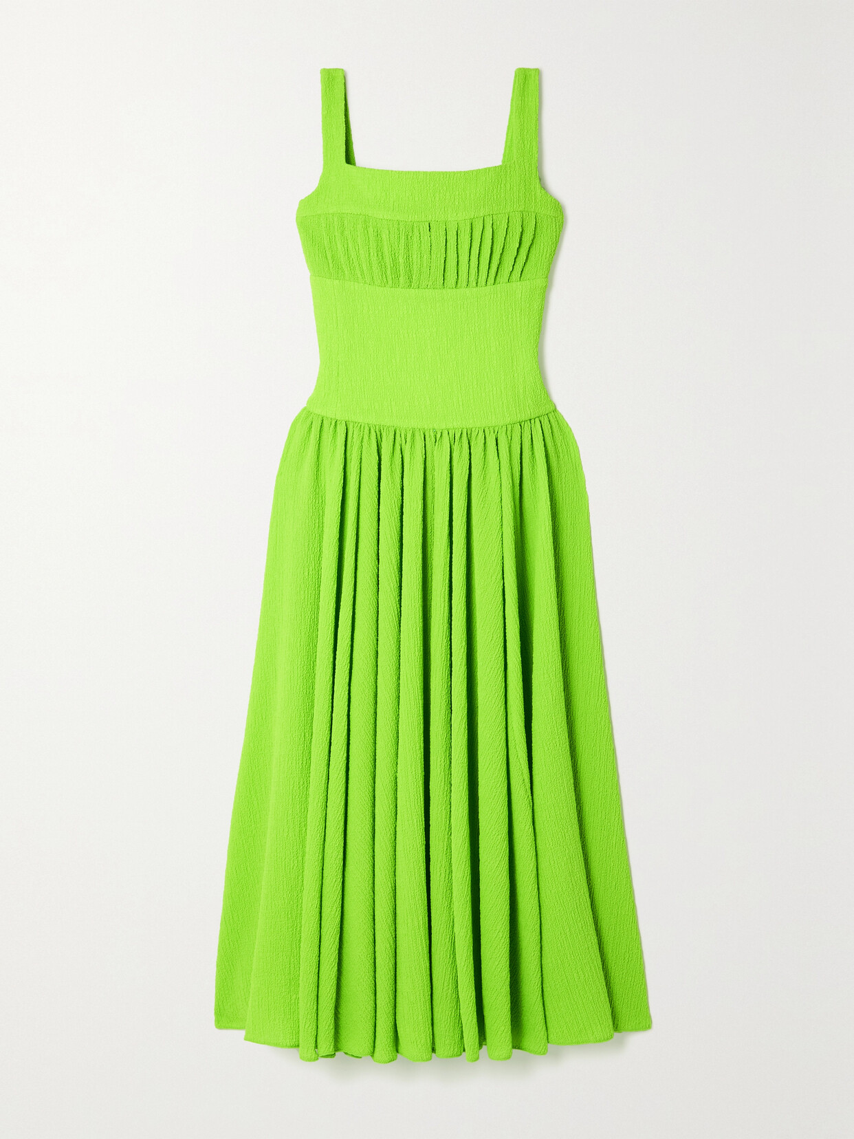 Emilia Wickstead Mina Pleated Seersucker Maxi Dress In Lime Green