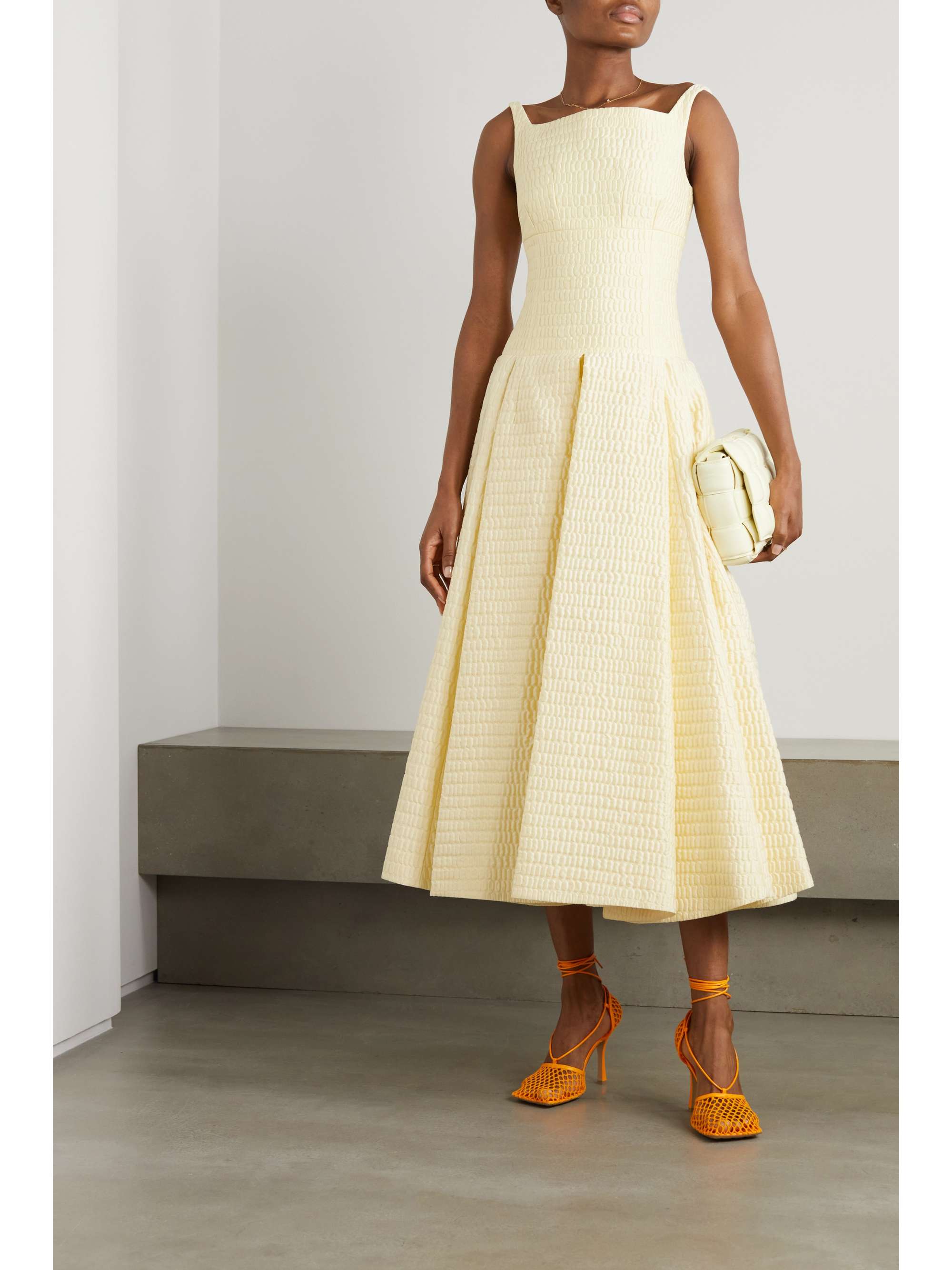EMILIA WICKSTEAD Sunne pleated cotton-blend cloqué midi dress
