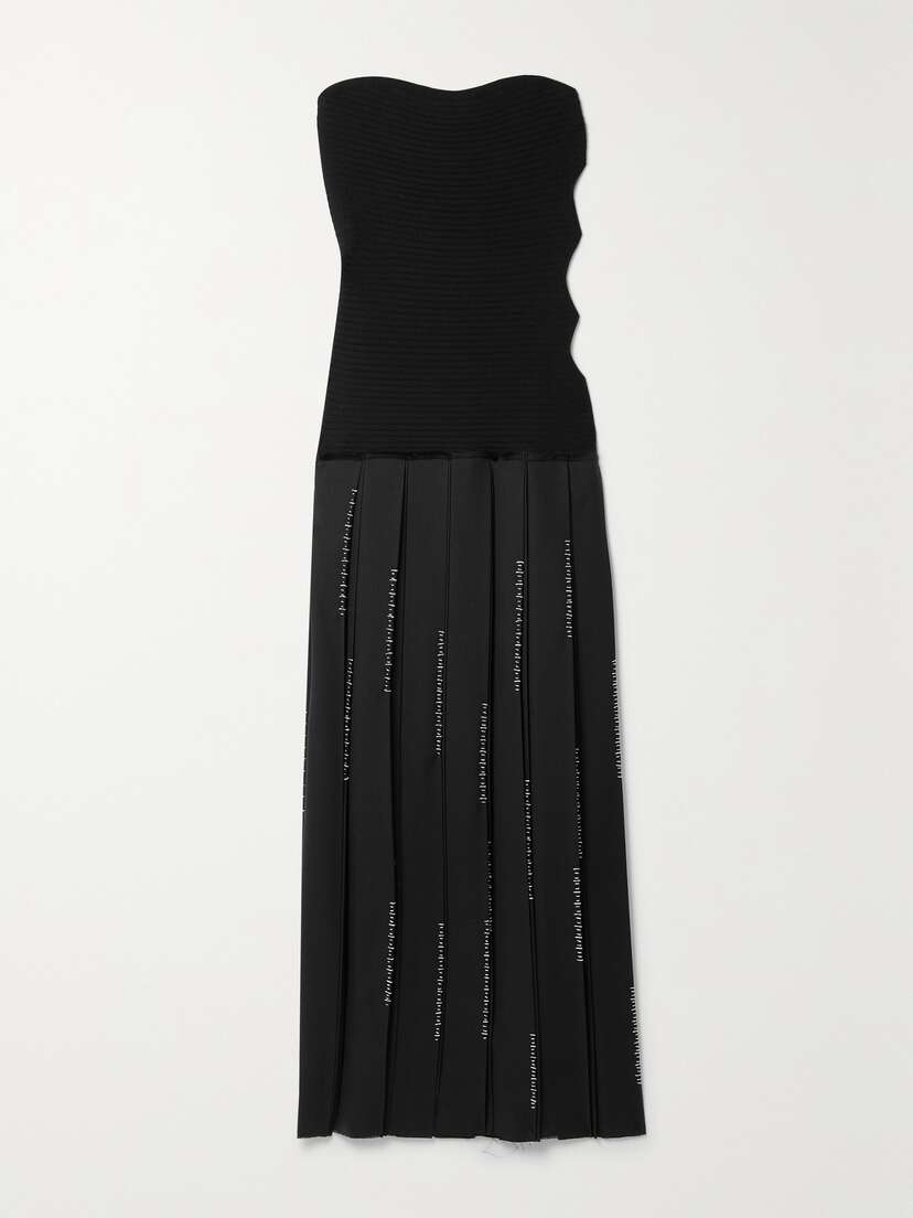 Gabriela Hearst Marcell Strapless Pleated Embroidered Wool Maxi Dress