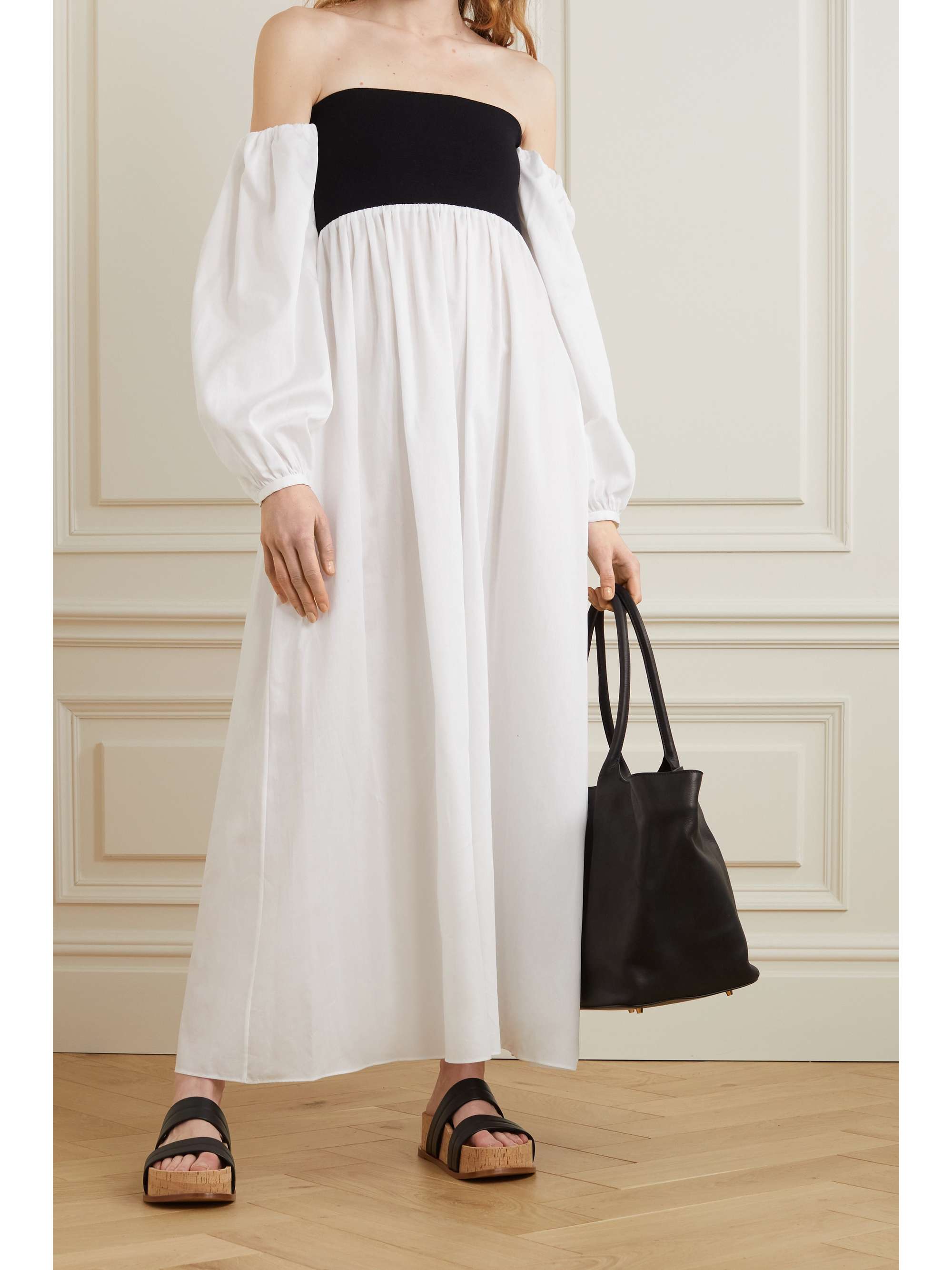 GABRIELA HEARST Rica off-the-shoulder cotton-voile and jersey dress