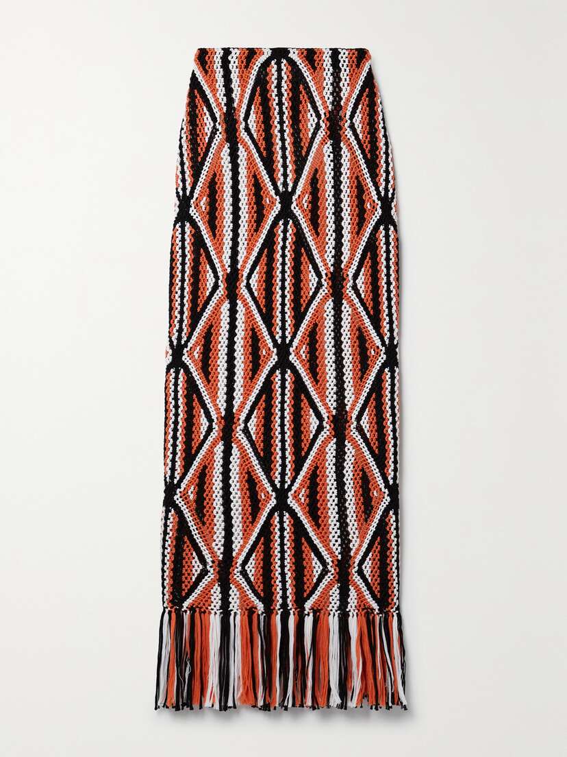 Gabriela Hearst Estes Fringed Crocheted Wool Maxi Skirt - x large