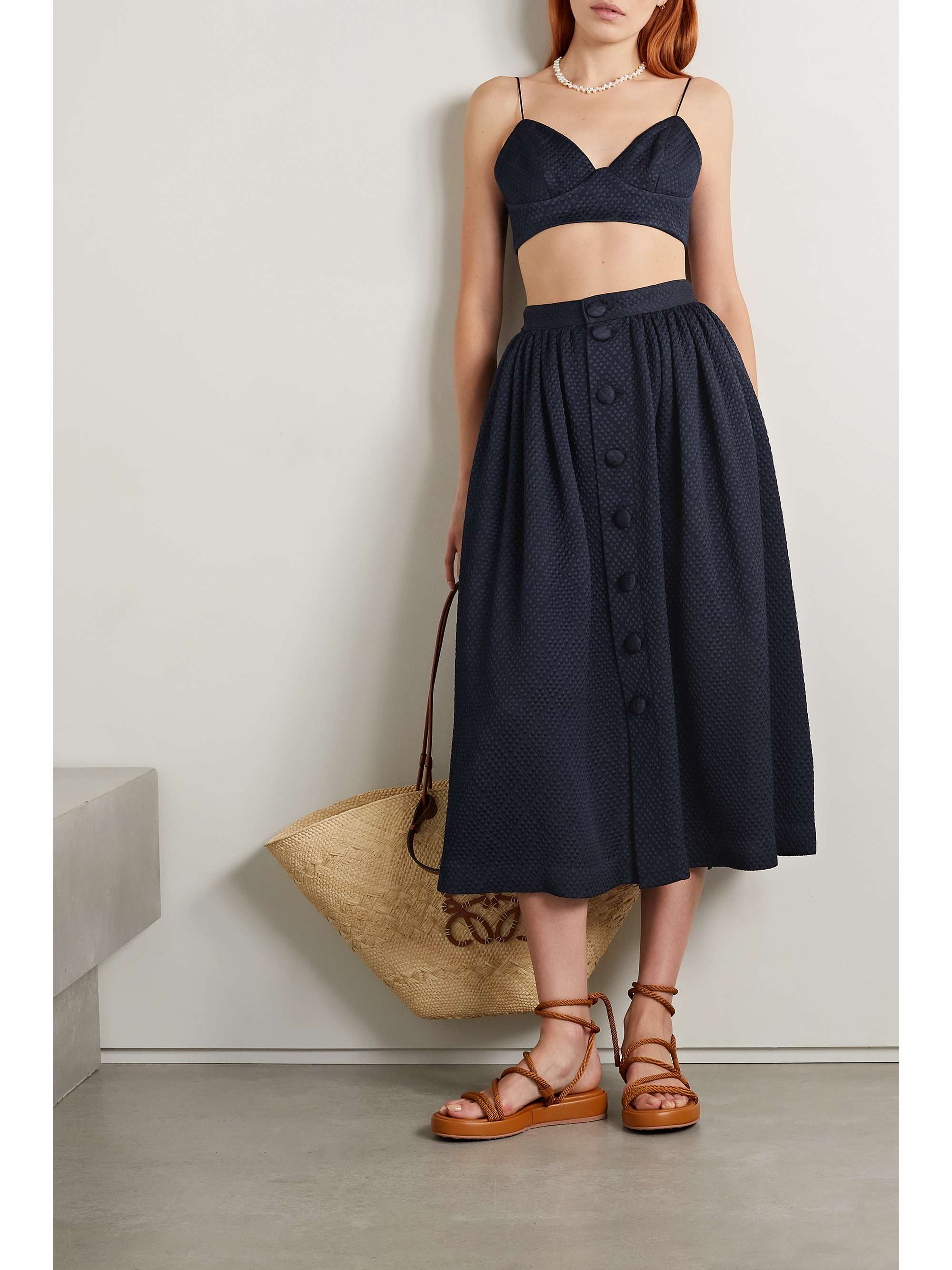 ADAM LIPPES Matelassé wool-blend midi skirt