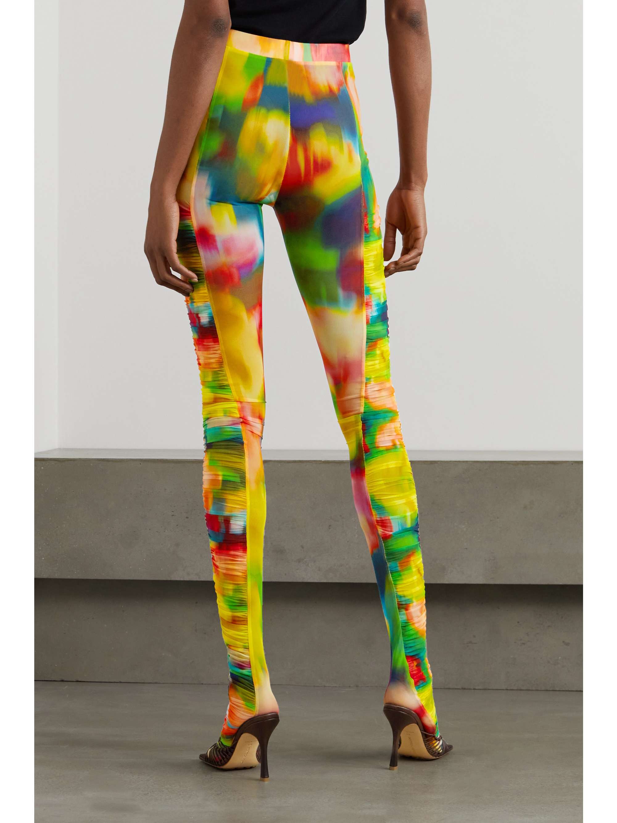 DRIES VAN NOTEN Ruched printed stretch-mesh tights