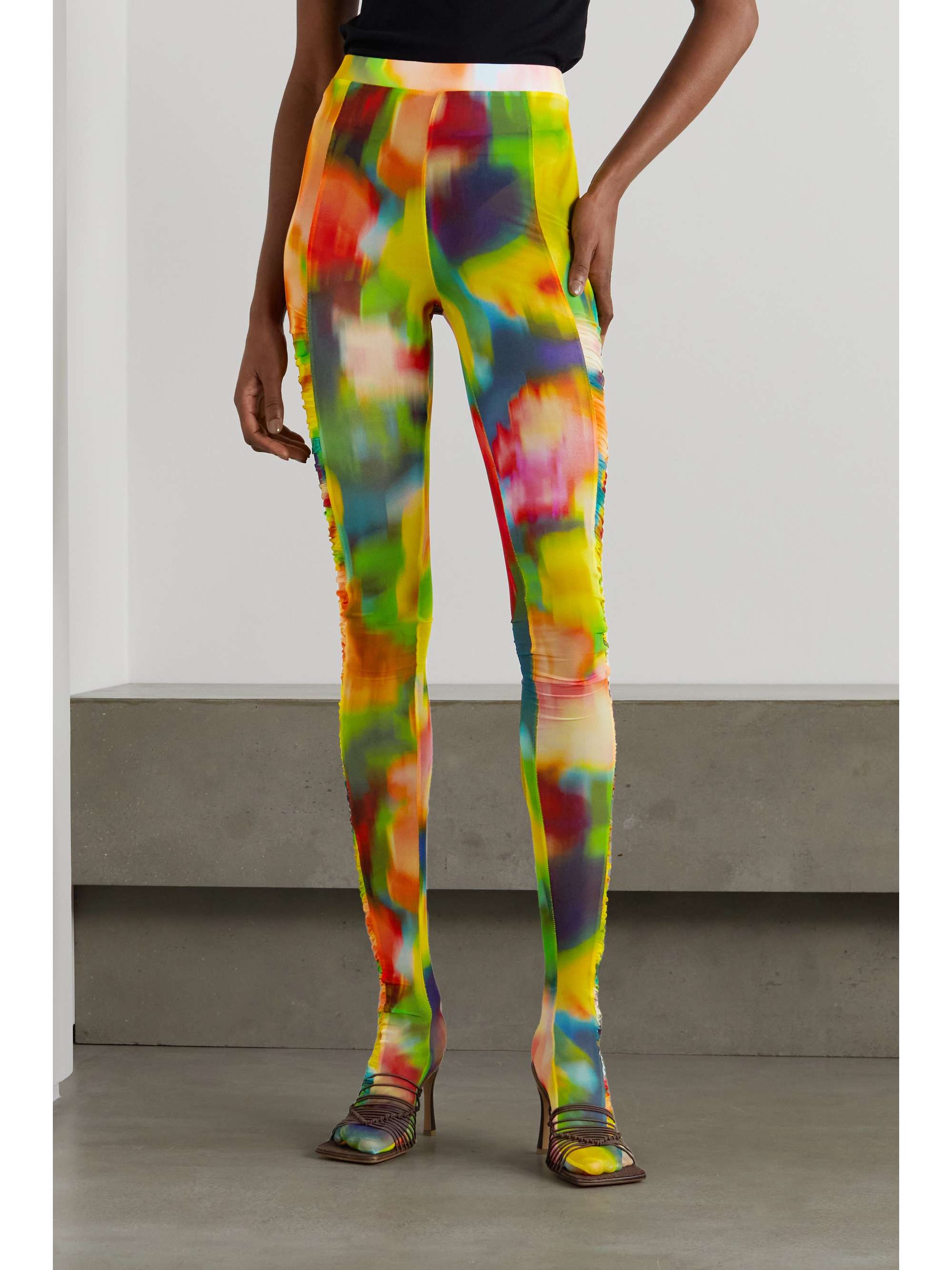 DRIES VAN NOTEN Ruched printed stretch-mesh tights
