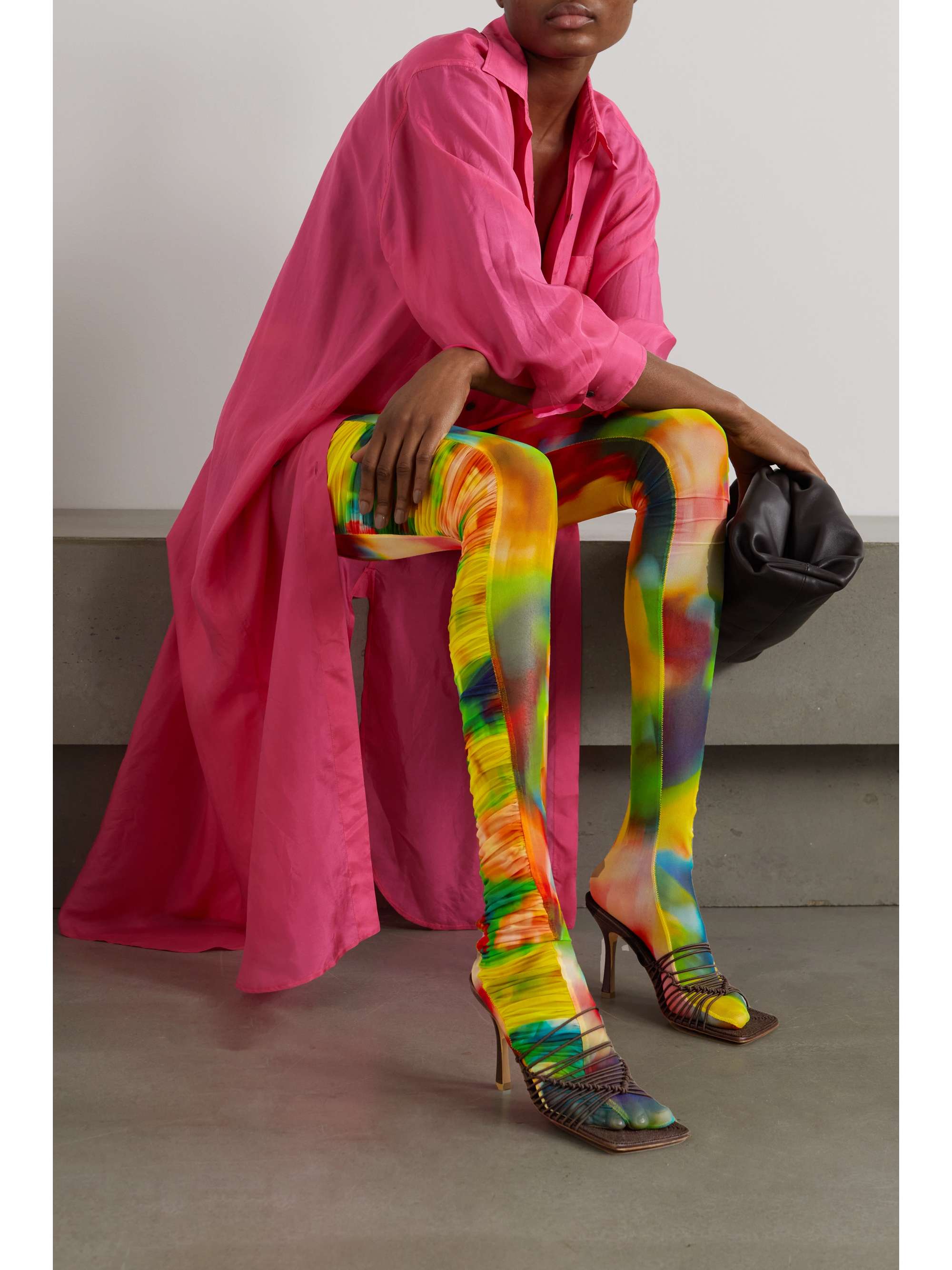 DRIES VAN NOTEN Ruched printed stretch-mesh tights