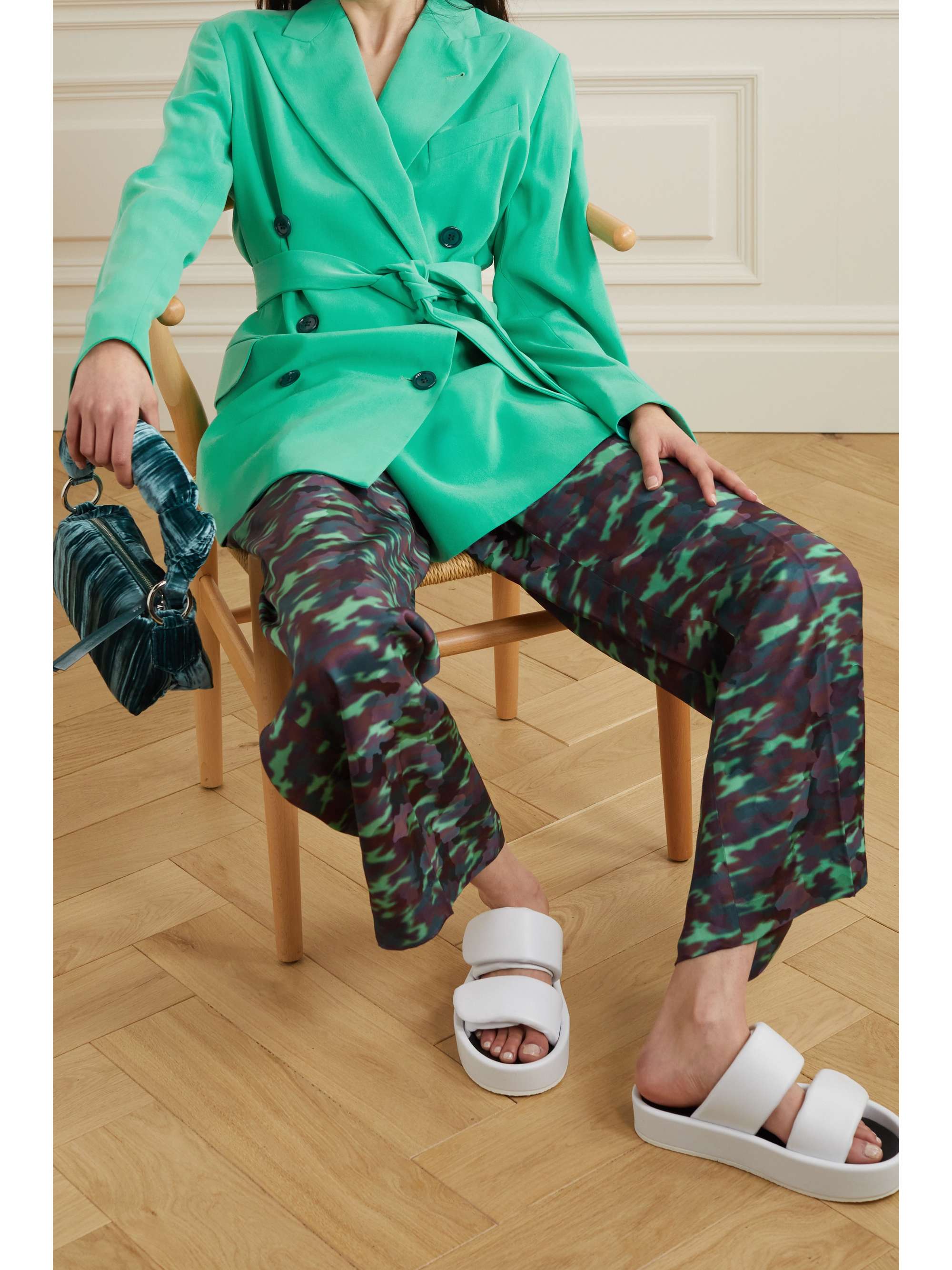 DRIES VAN NOTEN Bomeos 配腰带双排扣帆布西装外套