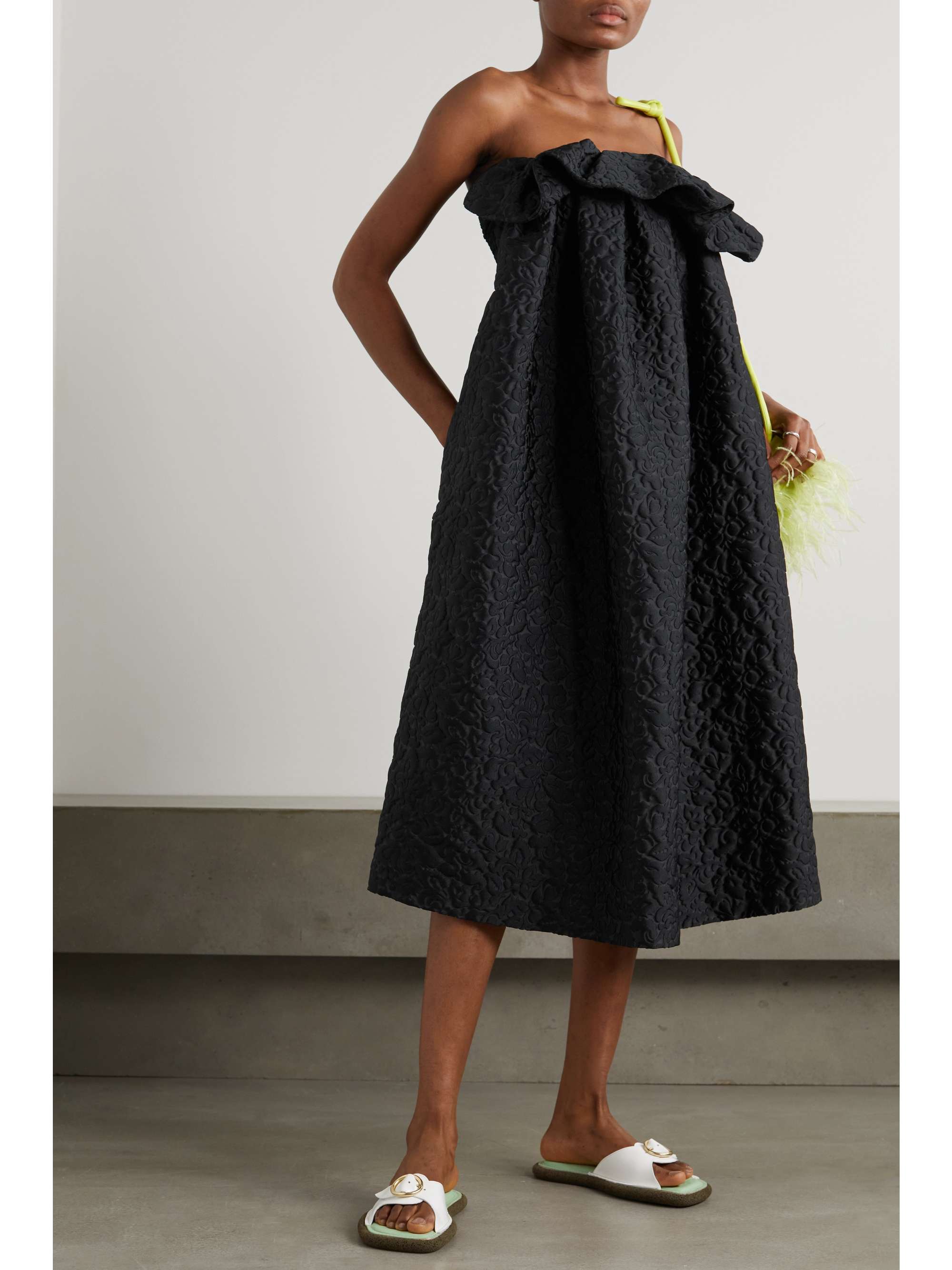 DRIES VAN NOTEN Strapless ruffled jacquard midi dress | NET-A-PORTER