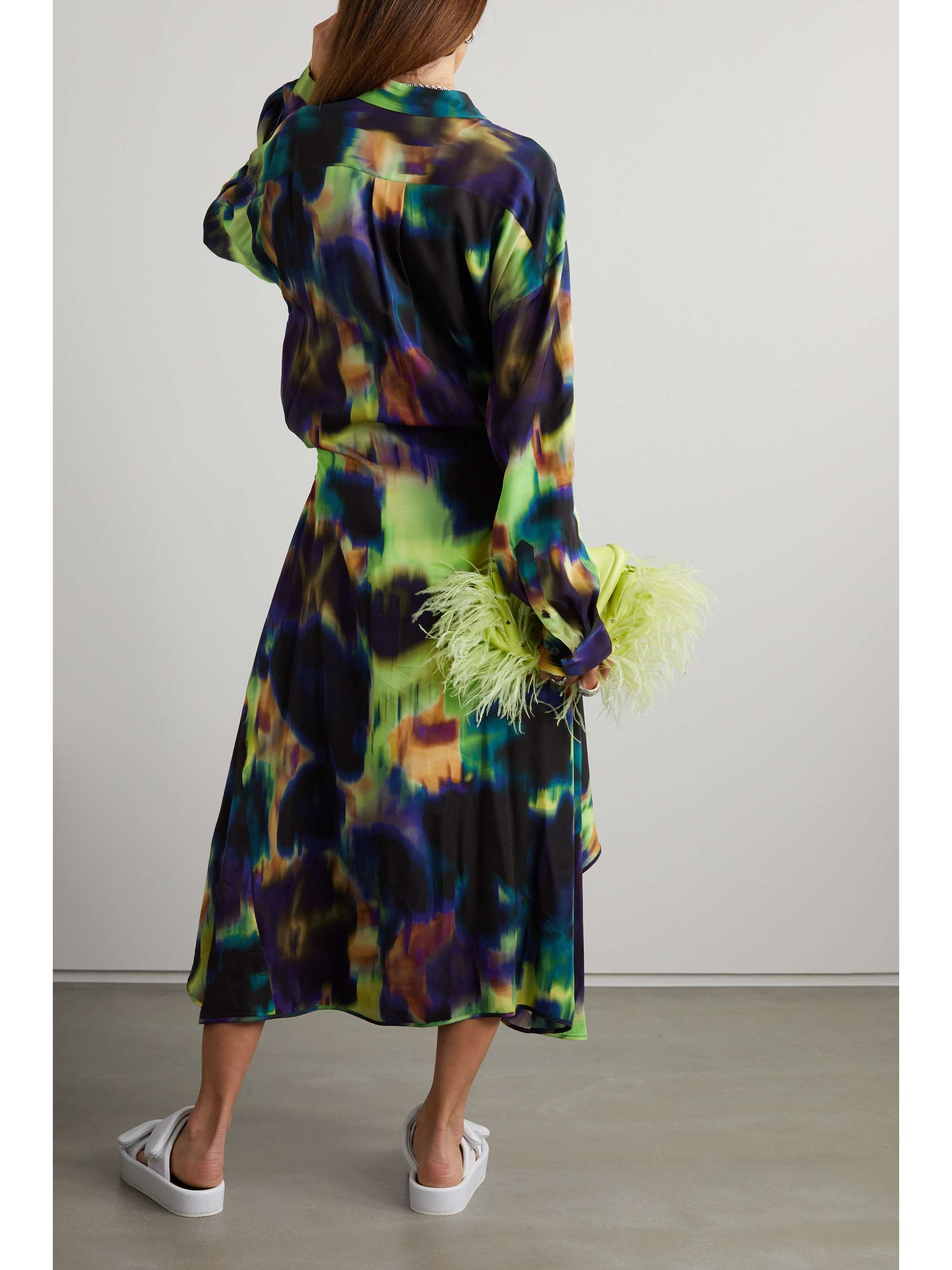 Green Printed georgette shirt dress 