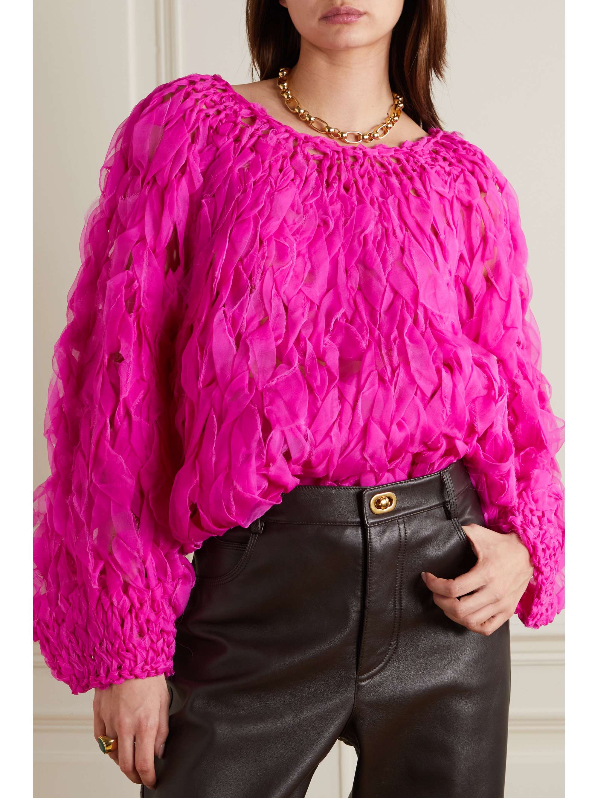 DRIES VAN NOTEN Oversized braided silk-organza sweater