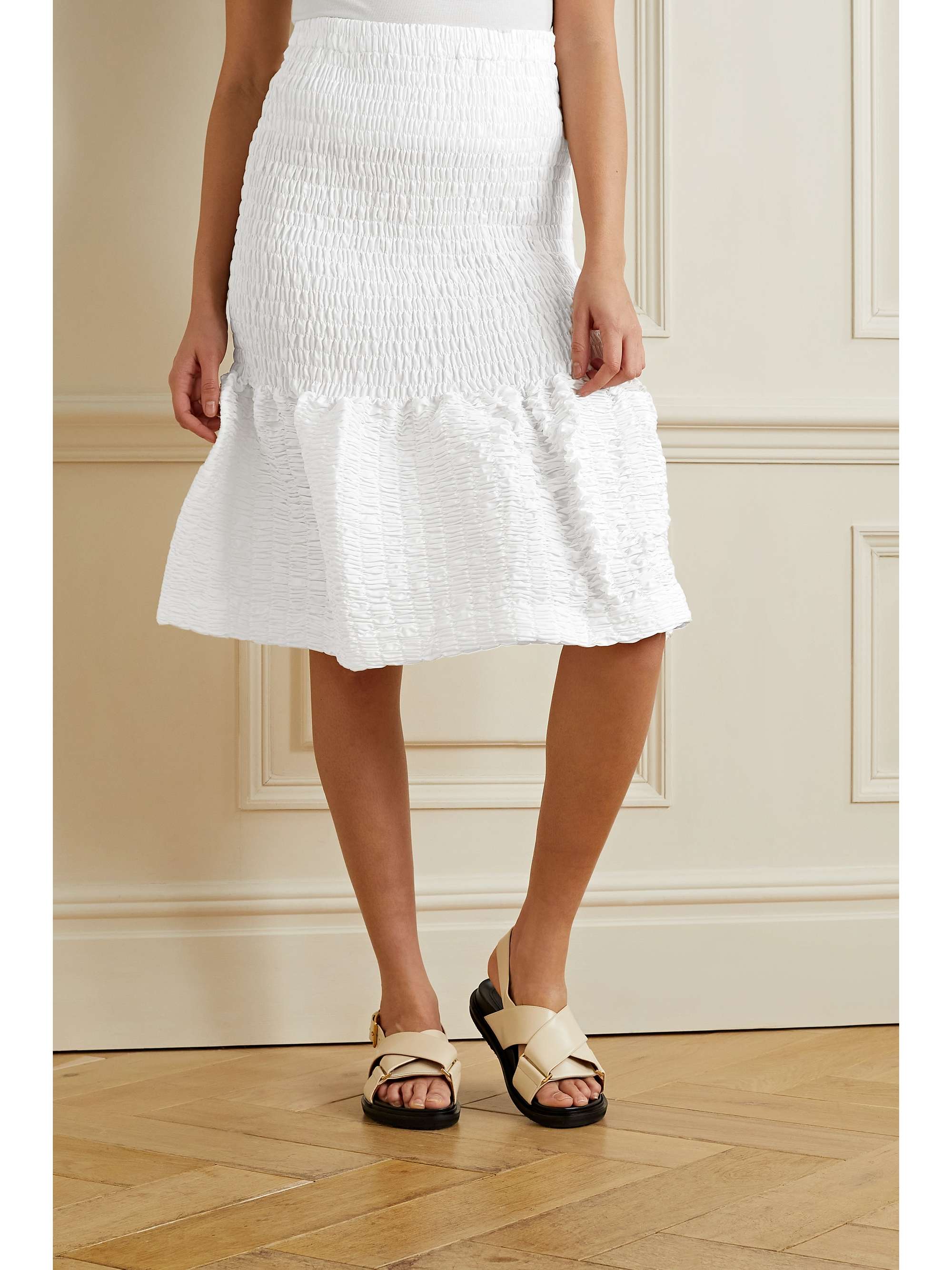 DRIES VAN NOTEN Shirred cotton-poplin skirt