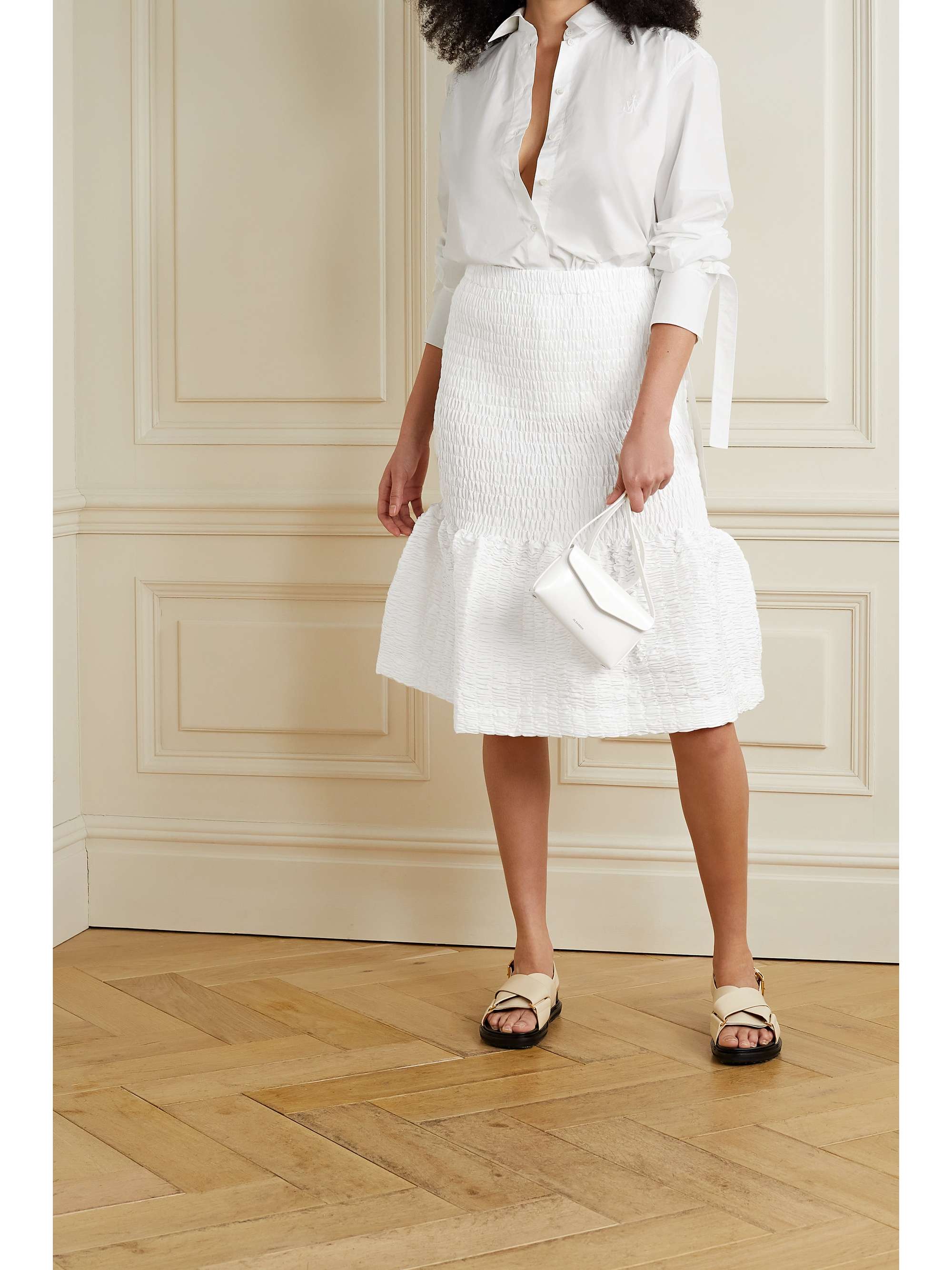 DRIES VAN NOTEN Shirred cotton-poplin skirt