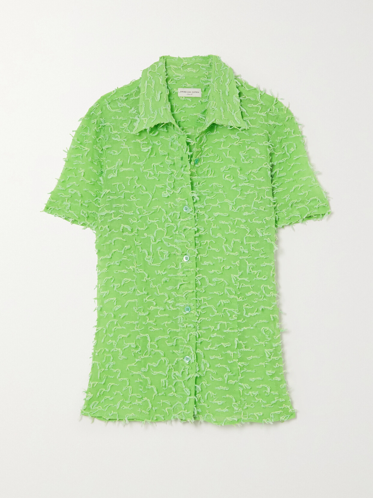 Dries Van Noten Embroidered Textured-crepe Shirt In Green