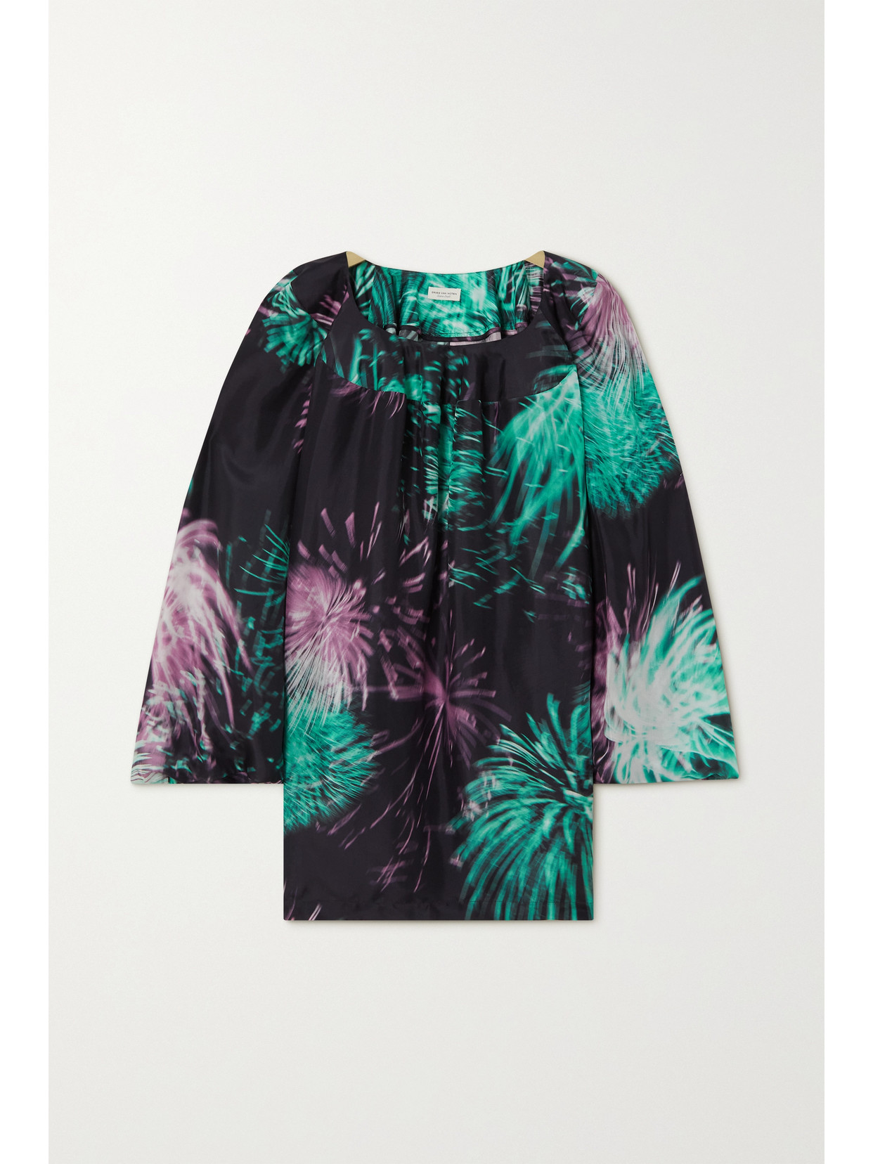 Dries Van Noten Tie-detailed Embellished Silk Crepe De Chine Shirt In Multi