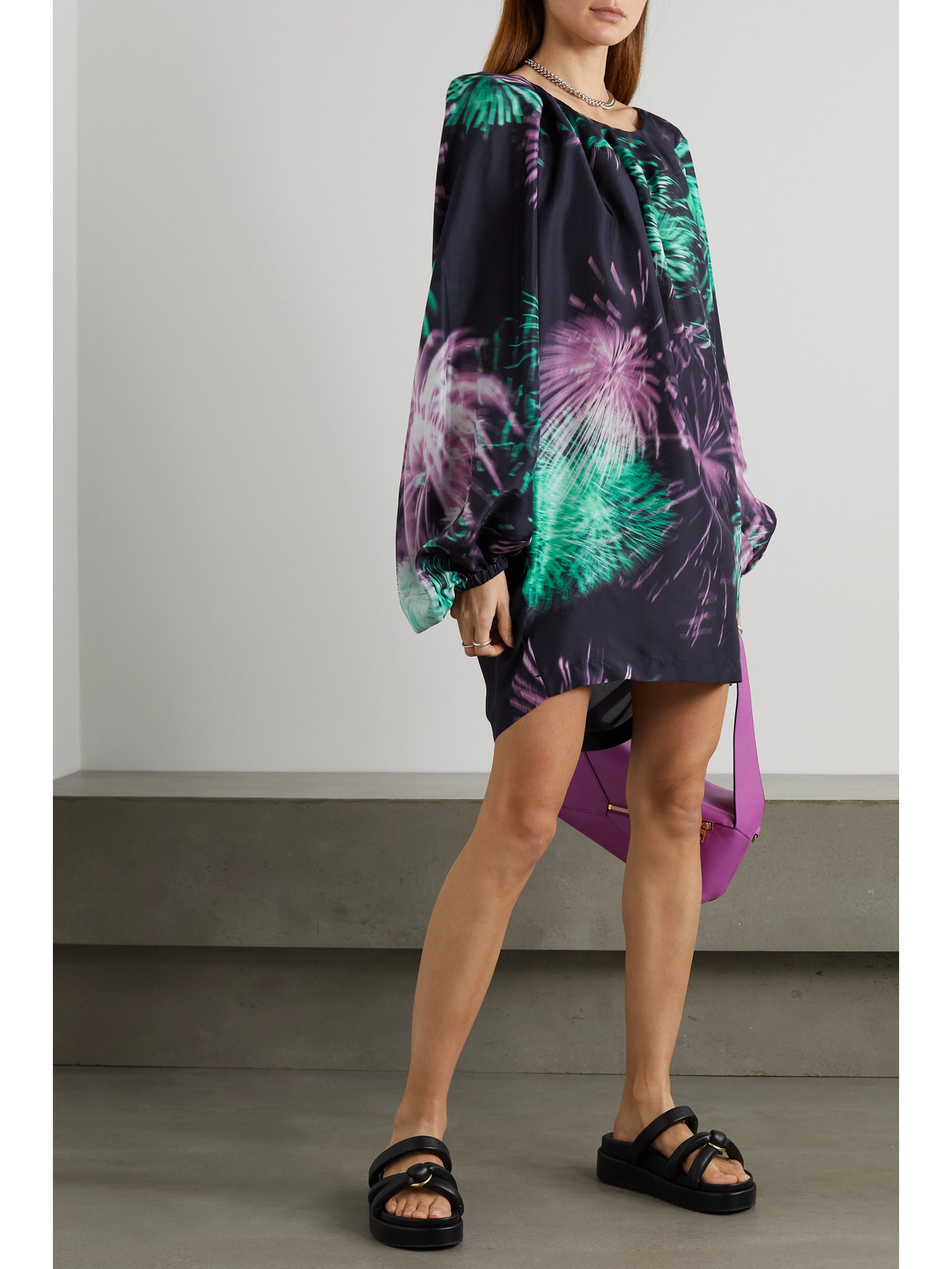 Dries Van Noten Tie-detailed Embellished Silk Crepe De Chine Shirt In Multi