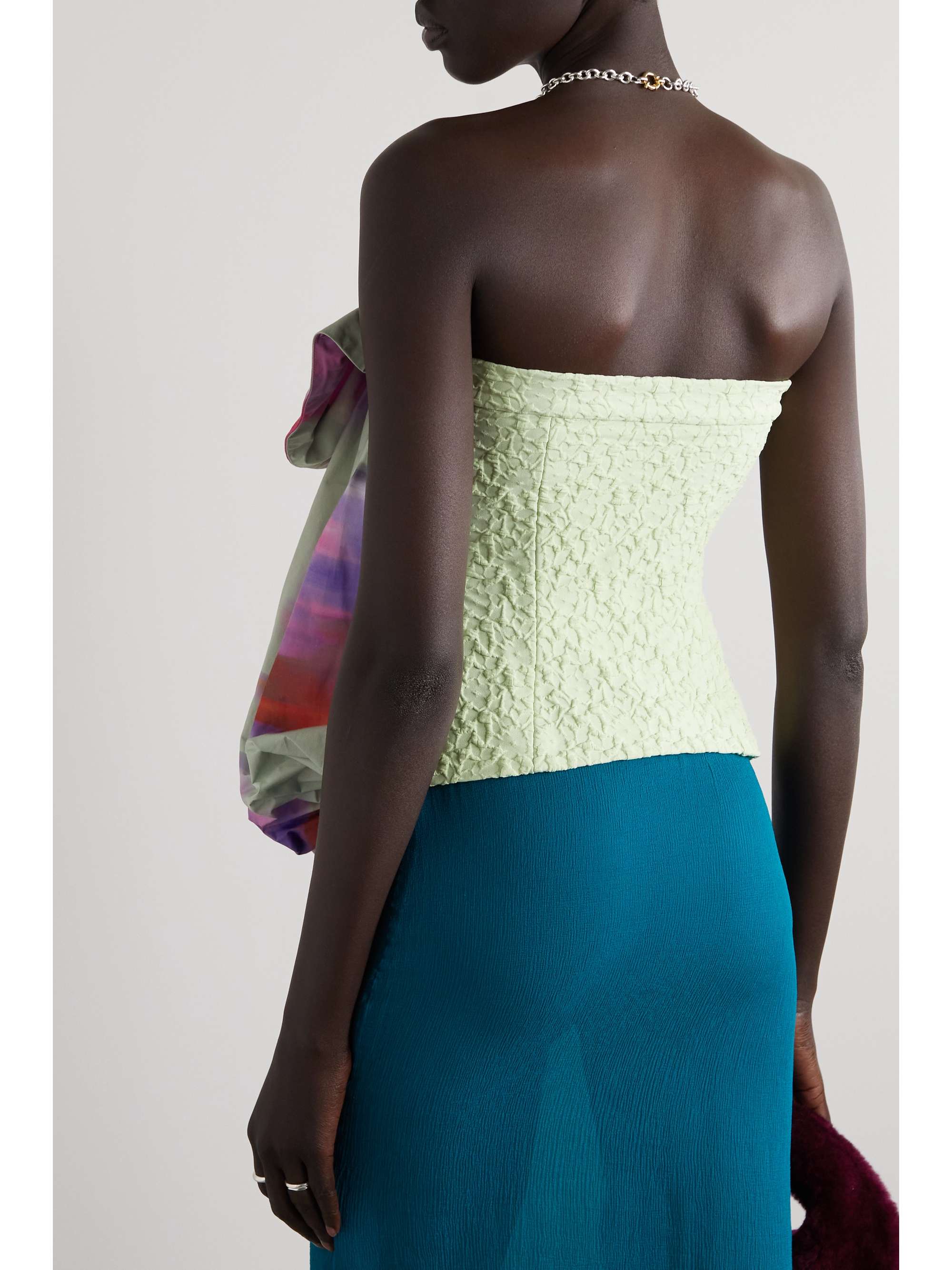 DRIES VAN NOTEN 荷叶边印花绉纱抹胸女衫