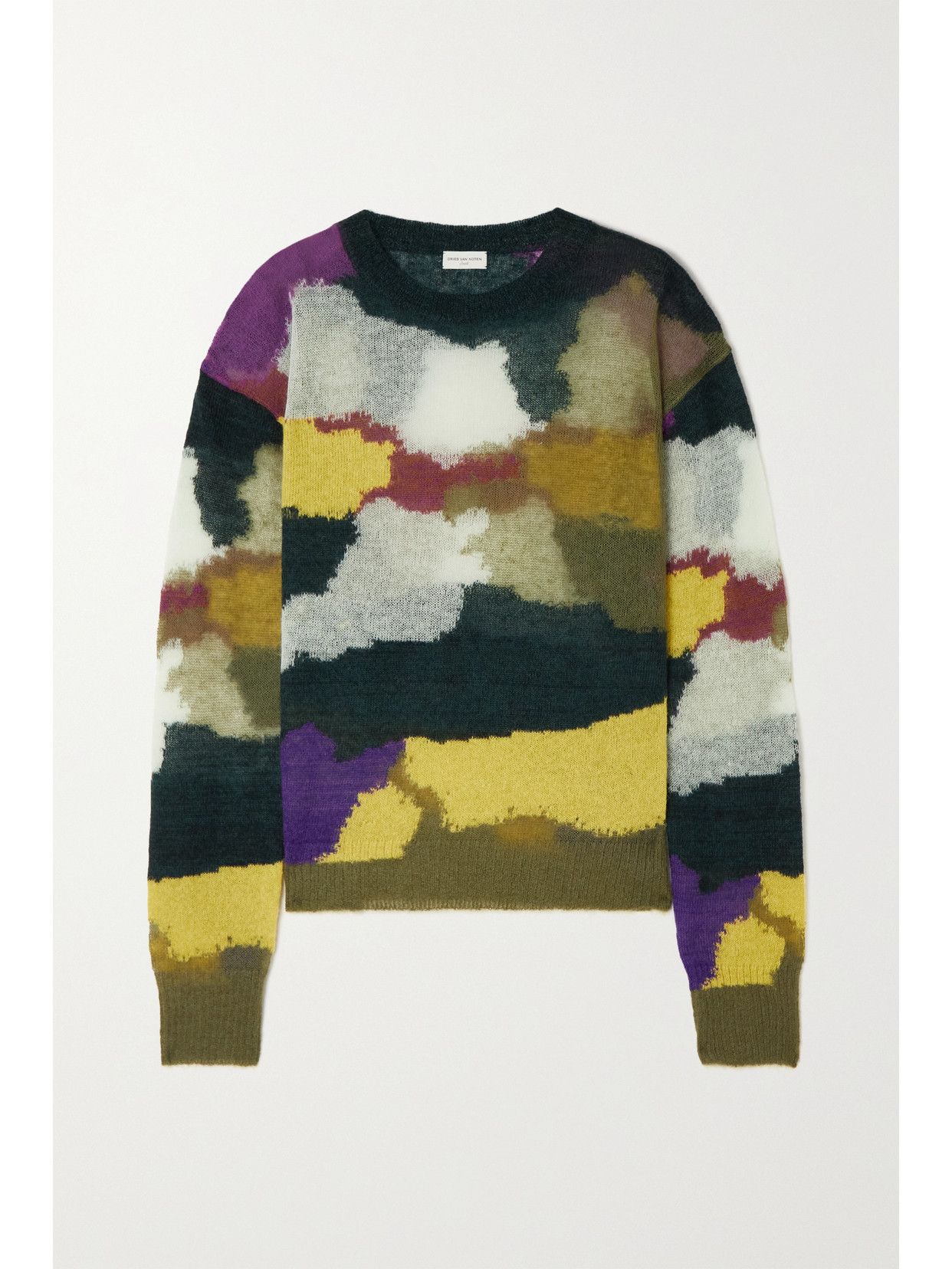 Dries Van Noten Jazzy Intarsia Mohair Blend Sweater In Bottle 605