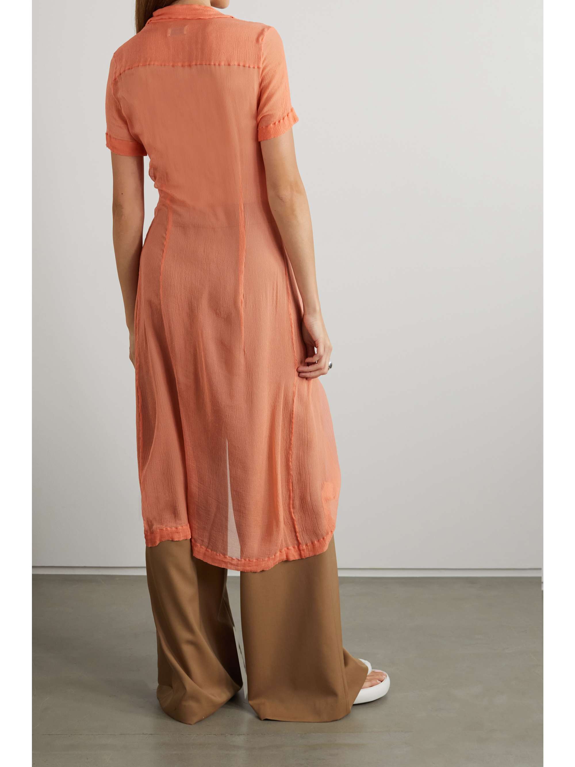 DRIES VAN NOTEN 褶皱真丝雪纺中长衬衫式连衣裙