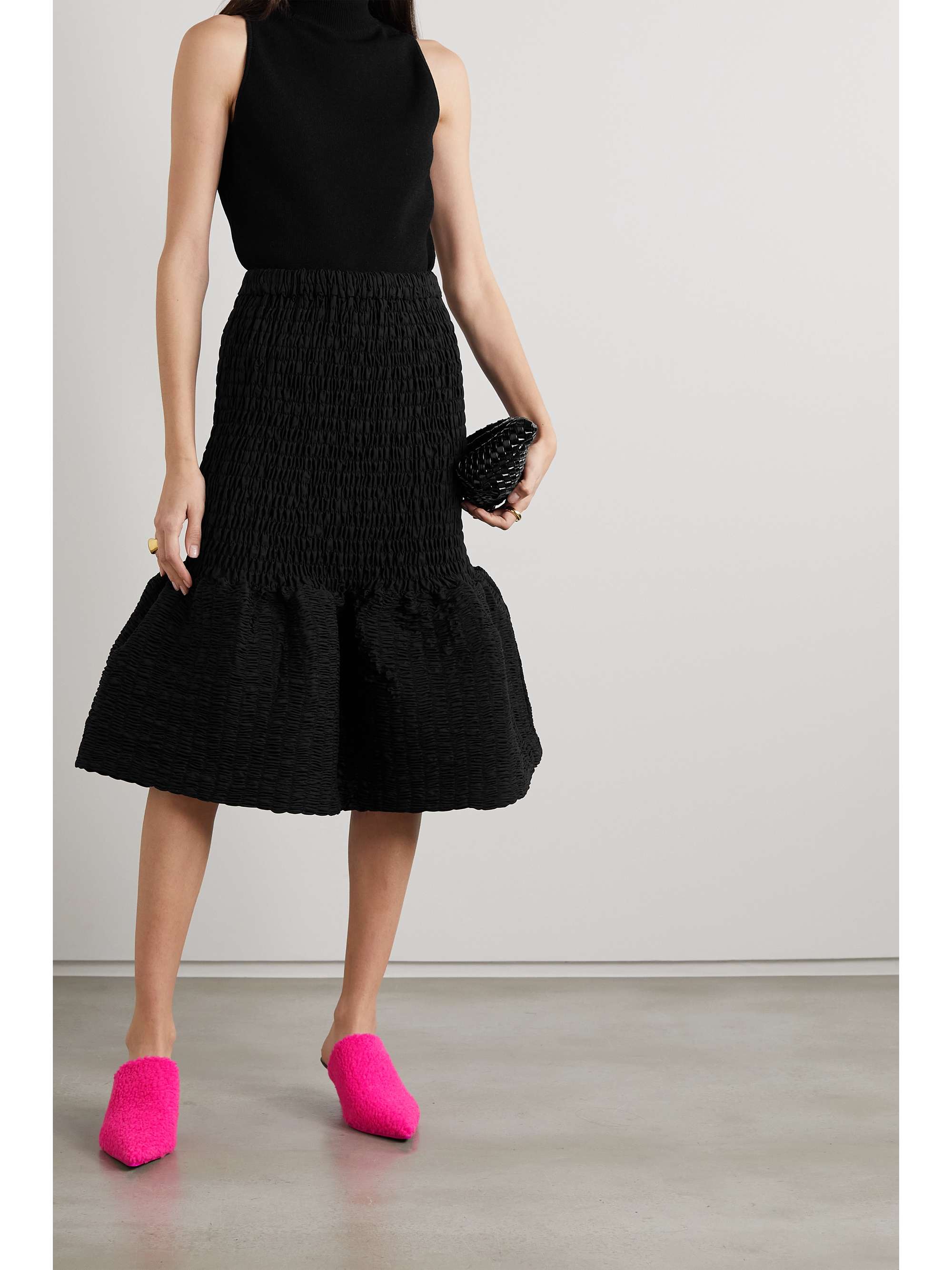 DRIES VAN NOTEN Shirred cotton-poplin skirt