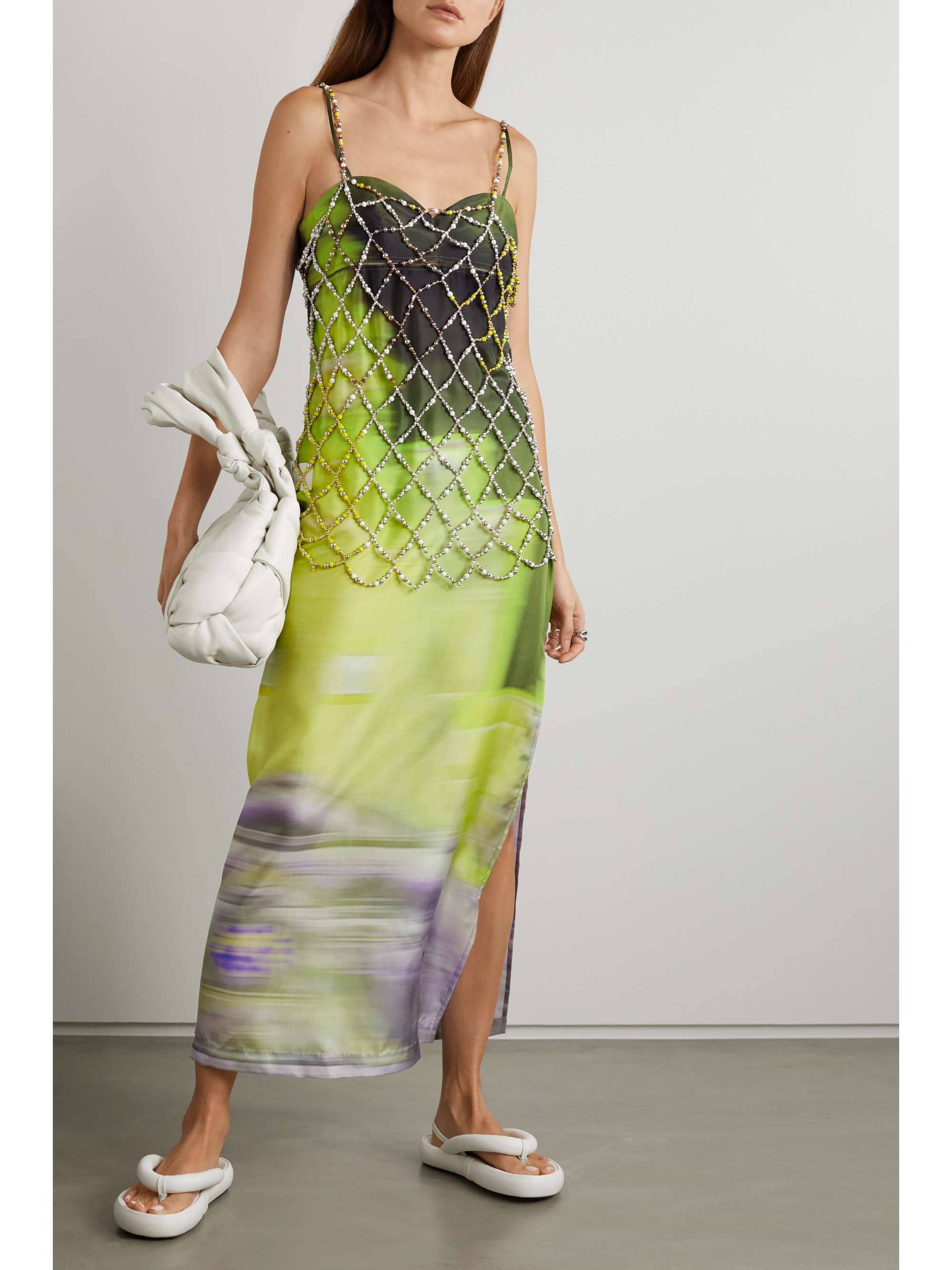 printed silk slip dress 