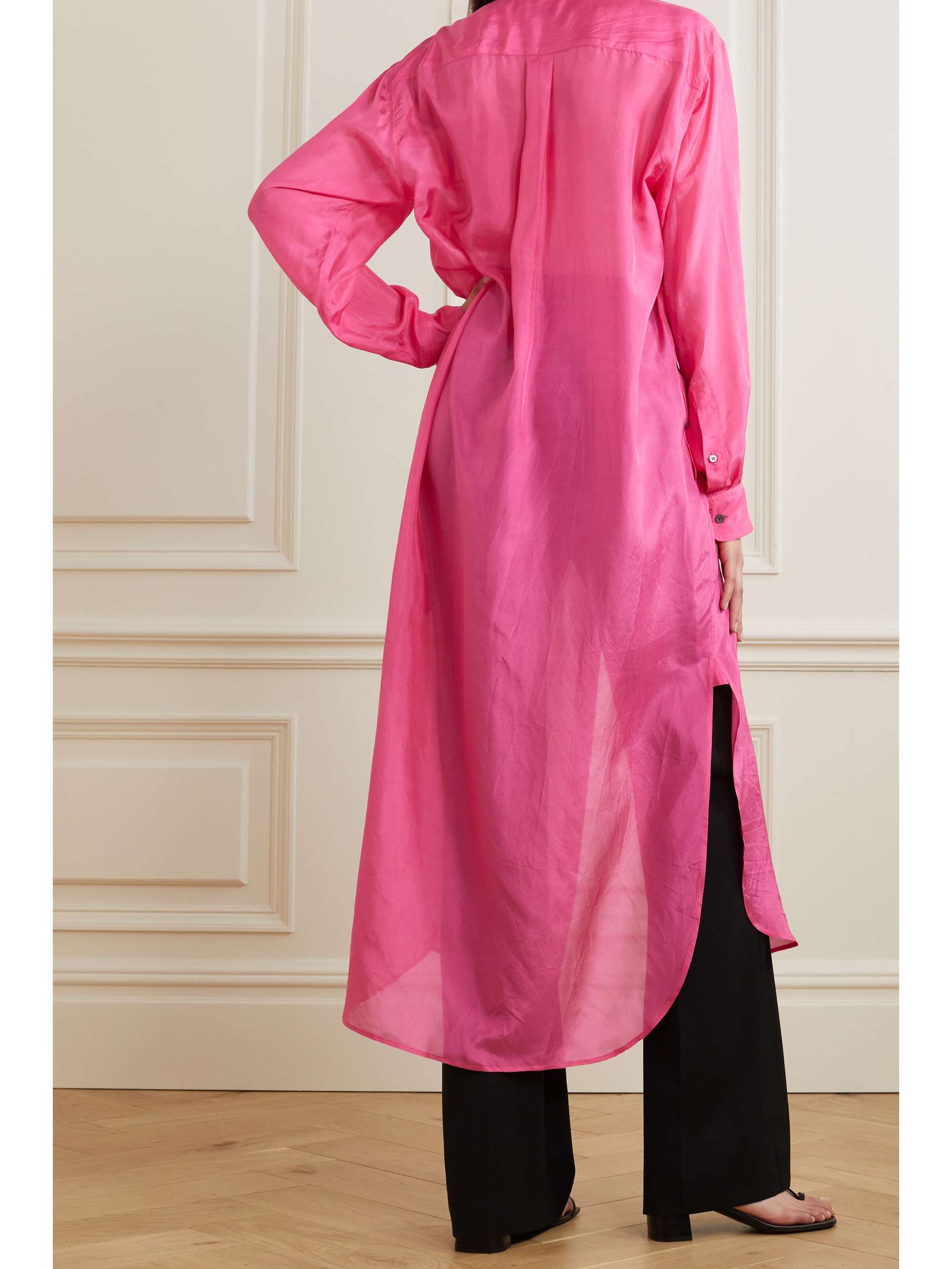 DRIES VAN NOTEN Oversized silk-satin midi shirt dress