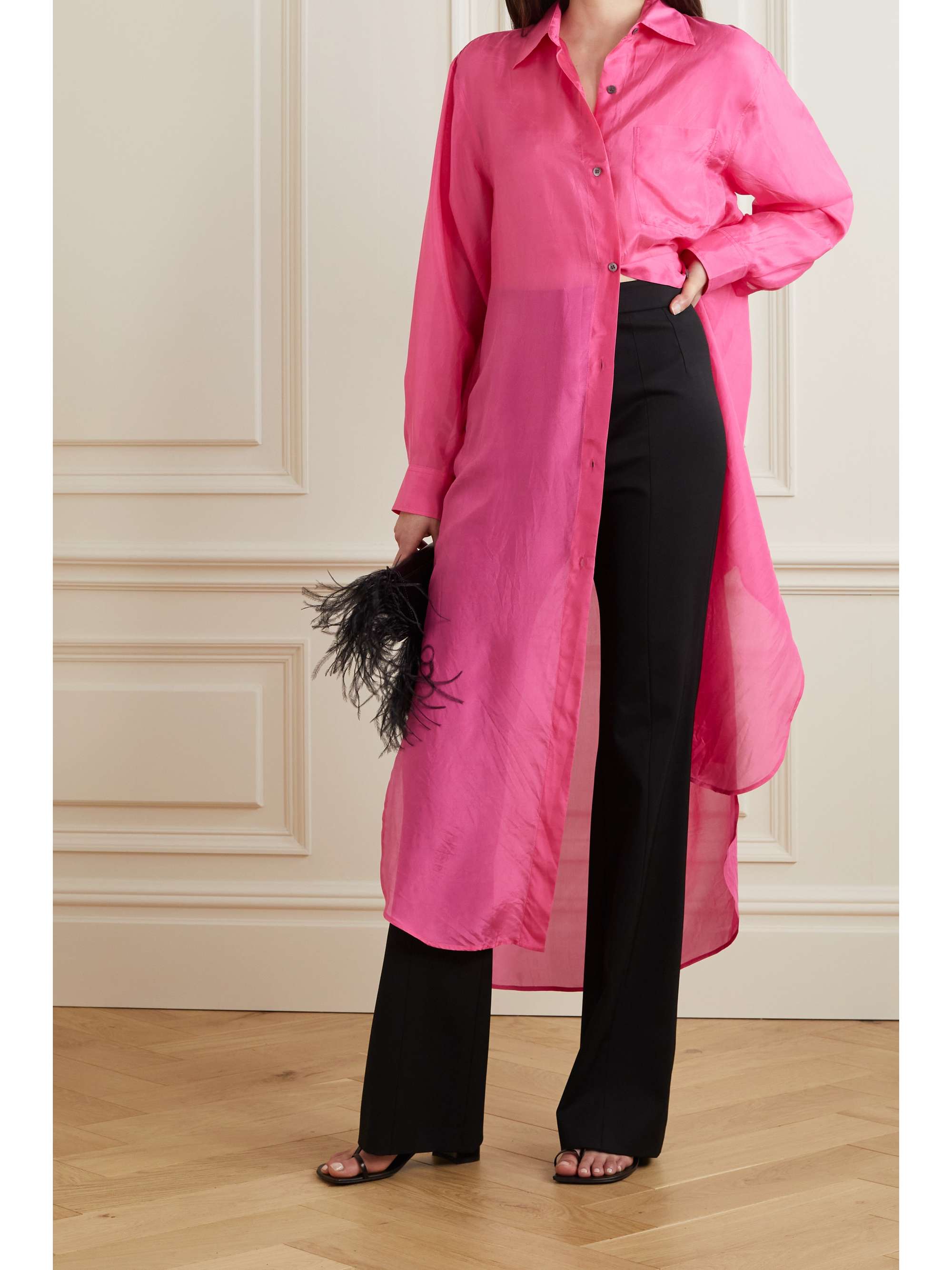 DRIES VAN NOTEN Oversized silk-satin midi shirt dress