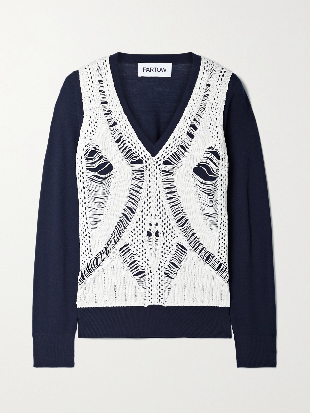 Partow Myla Layered Open-knit Cotton And Merino Wool And Silk-blend Sweater In Blue