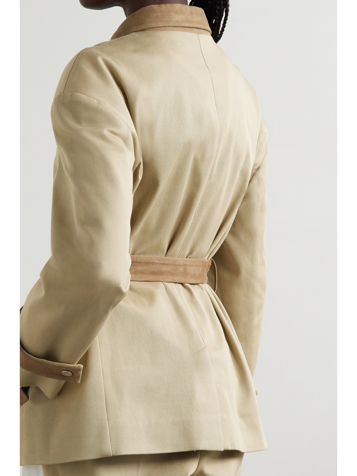 Brahm Belted Paneled Nubuck And Cotton-Twill Jacket