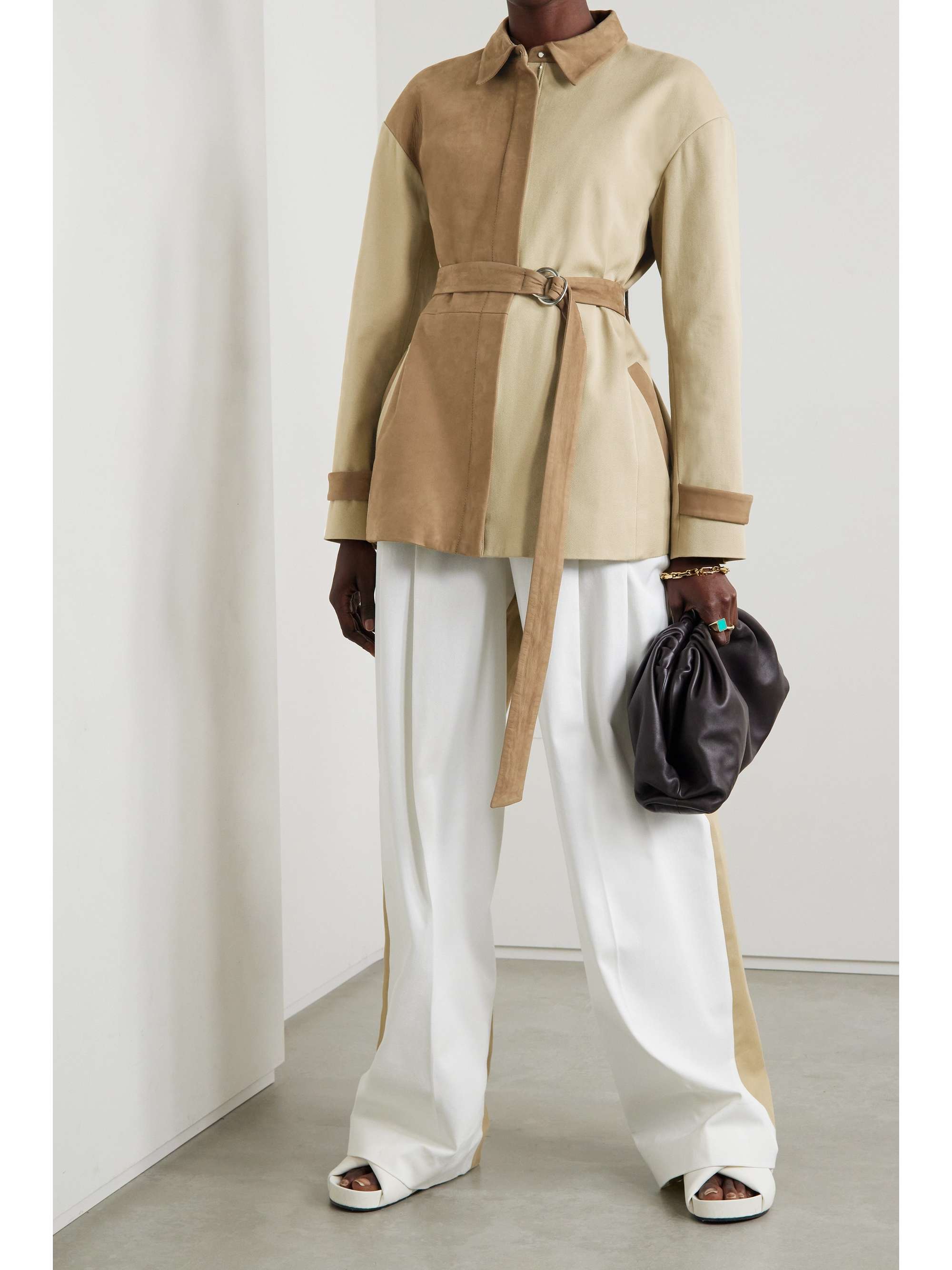 PARTOW Brahm belted paneled nubuck and cotton-twill jacket | NET-A-PORTER