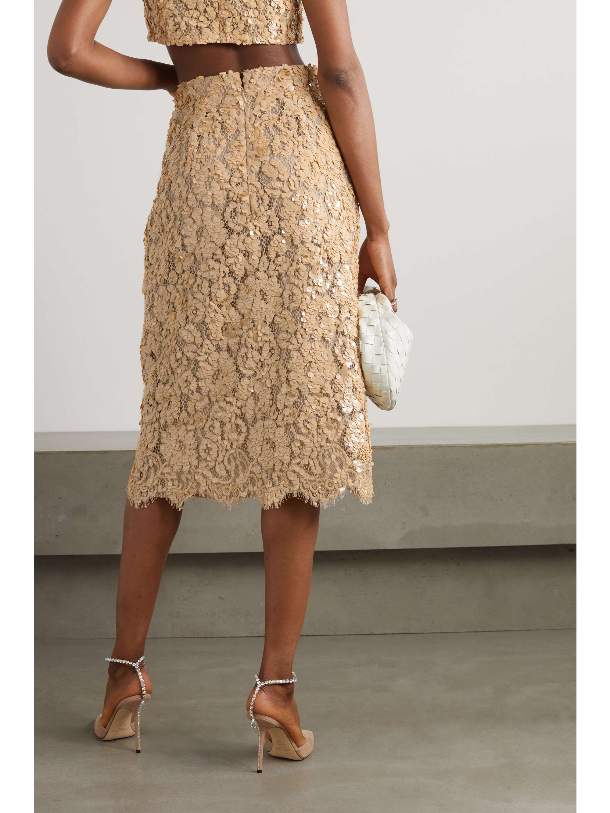 MICHAEL KORS COLLECTION 亮片缀饰棉质混纺凸纹蕾丝半身裙